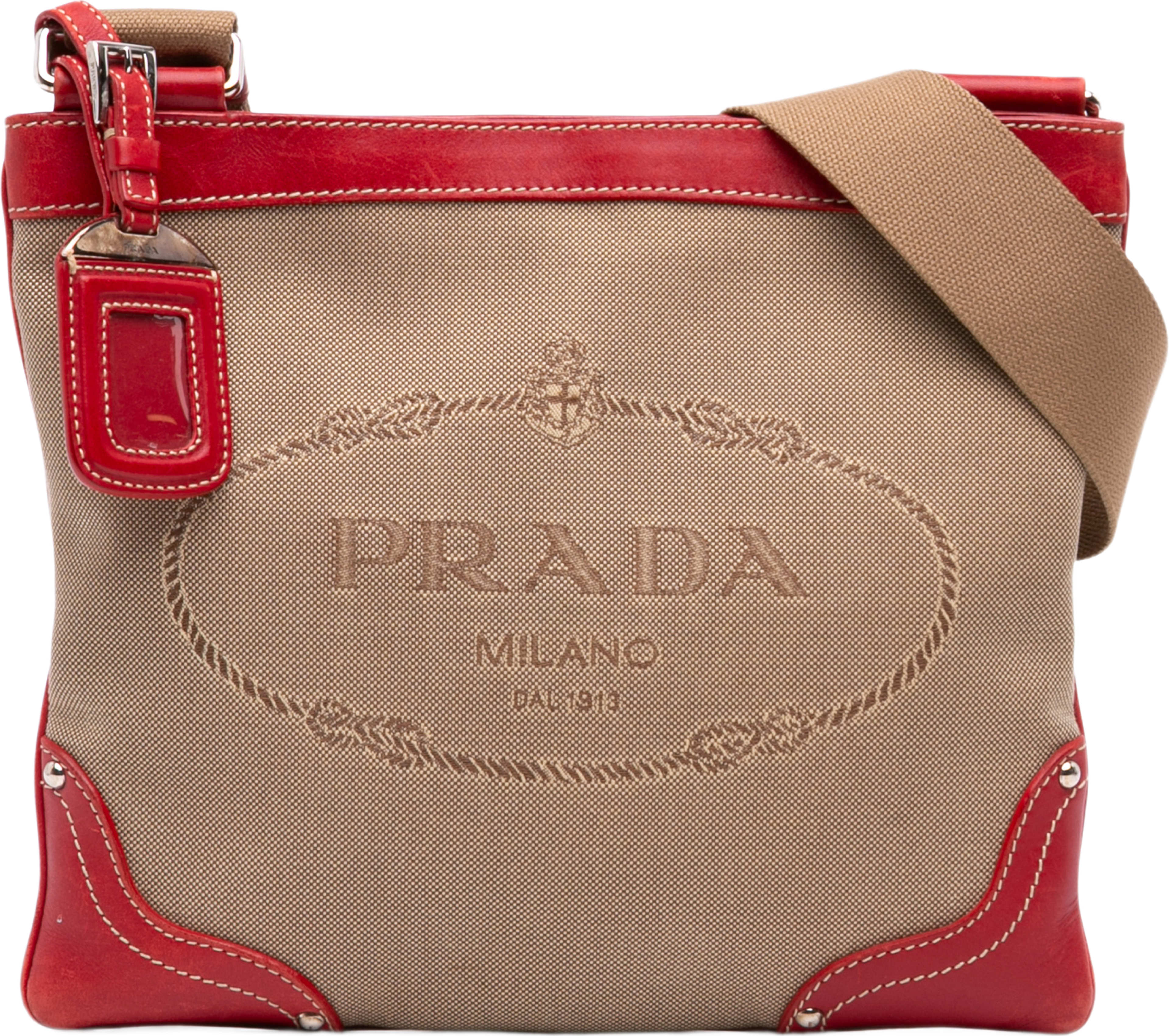 Prada Canvas Canapa Logo Crossbody, från Luxclusif, i färgen röd. Klicka för att öppna bilden i stort format