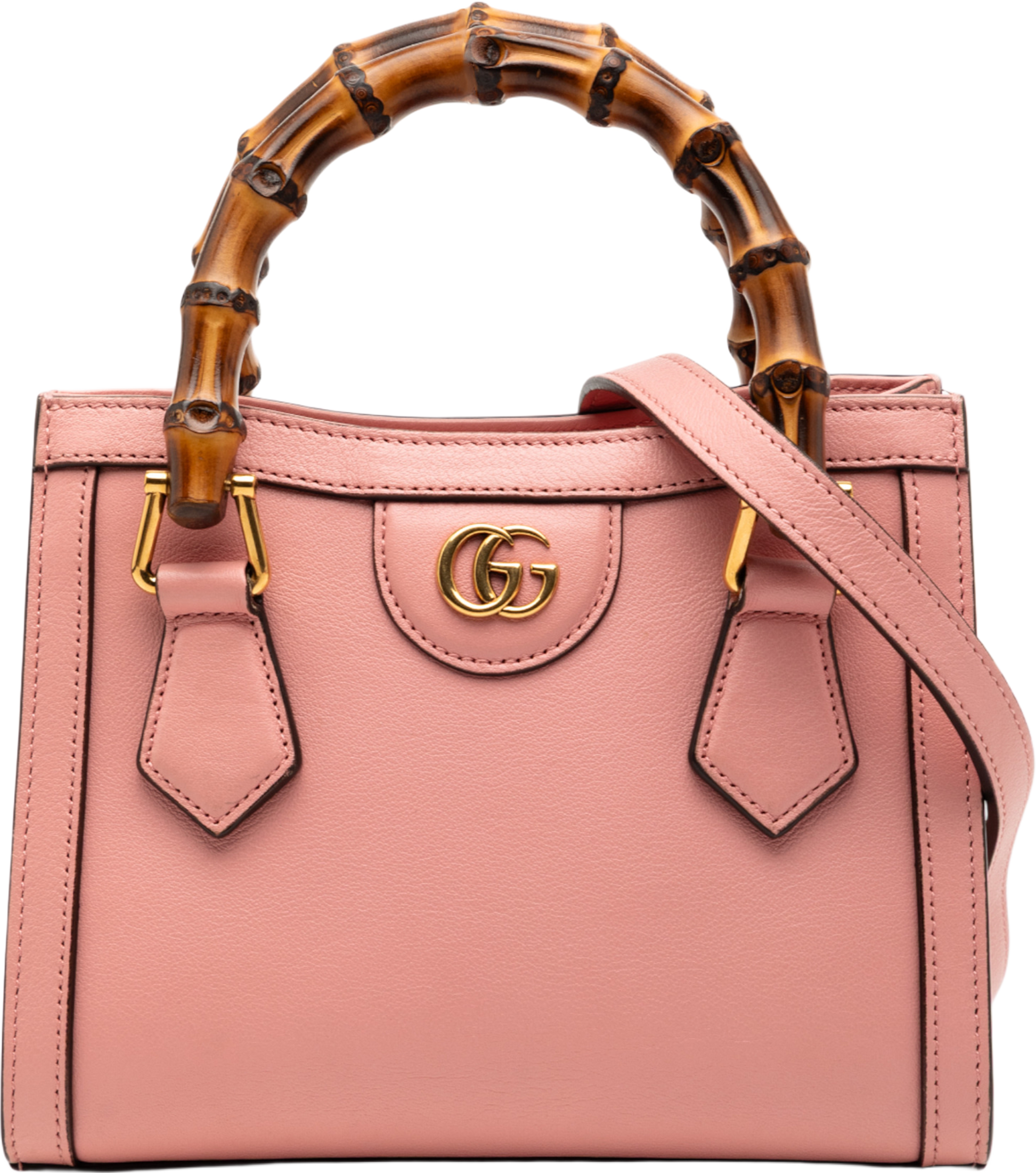 Gucci Mini Calfskin Bamboo Diana Satchel, från Luxclusif, i färgen salmon. Klicka för att öppna bilden i stort format