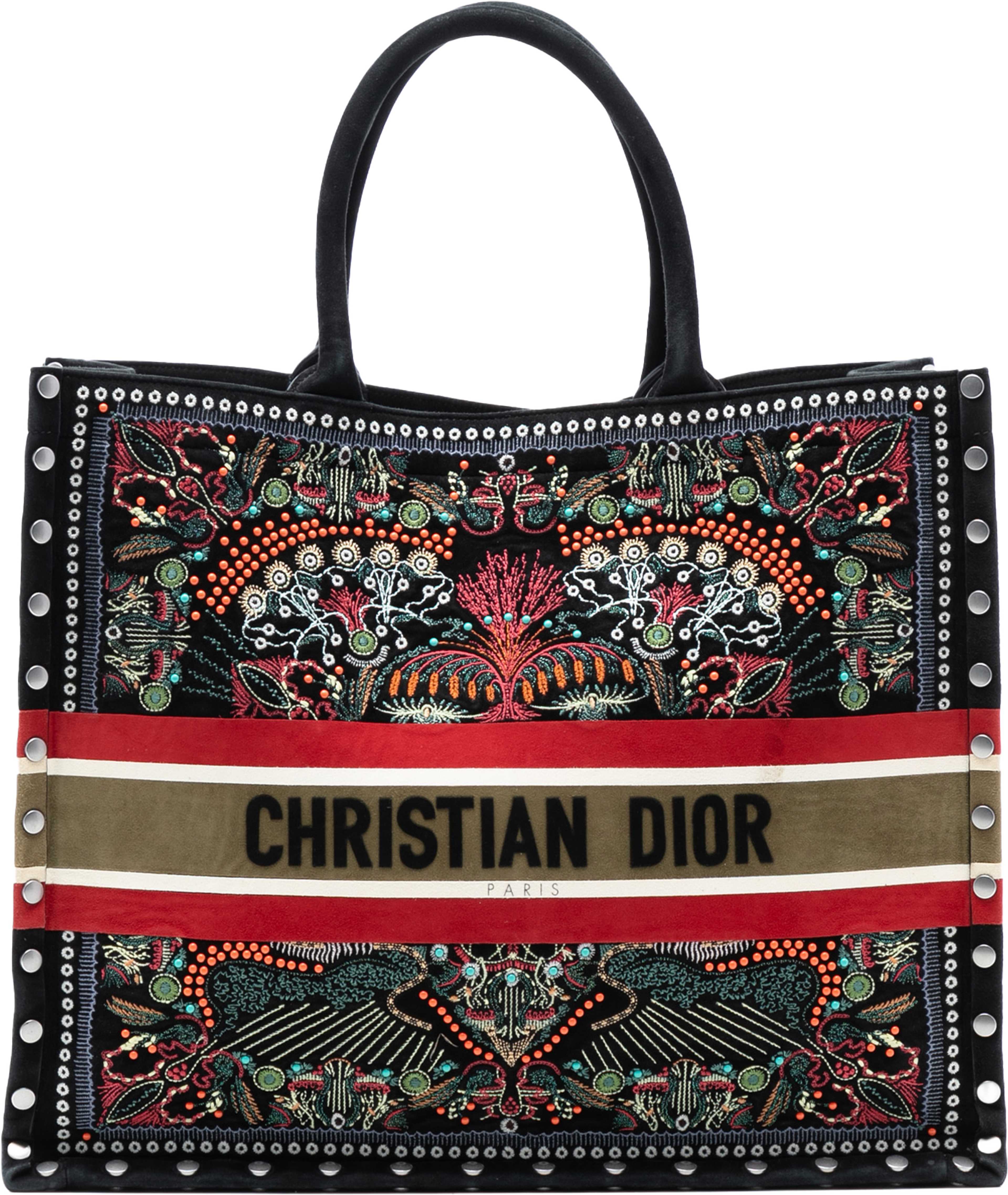 Dior Large Studded Embroidered Velvet Heart Lights Book Tote, från Luxclusif, i färgen black. Klicka för att öppna bilden i stort format