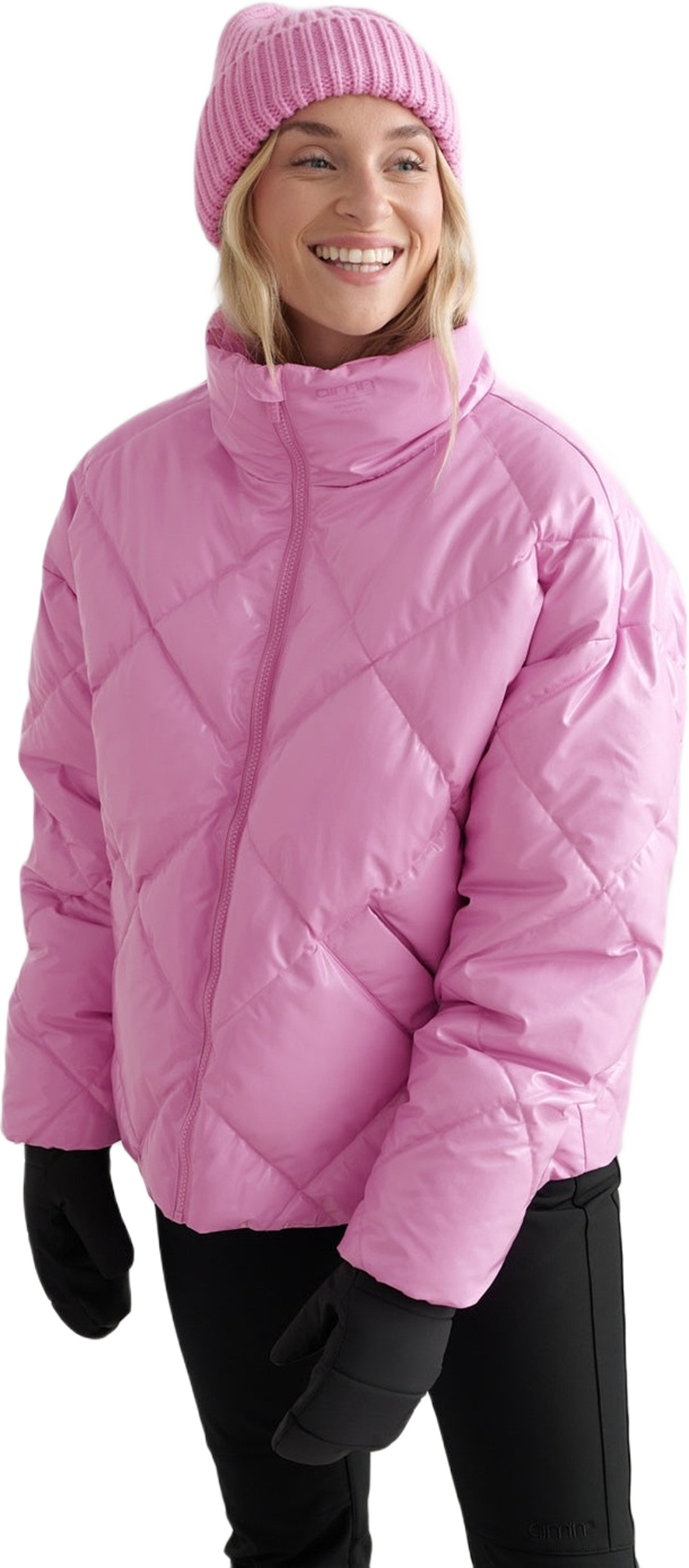 Peony Pink Diamond Quilt Puffer Jacket