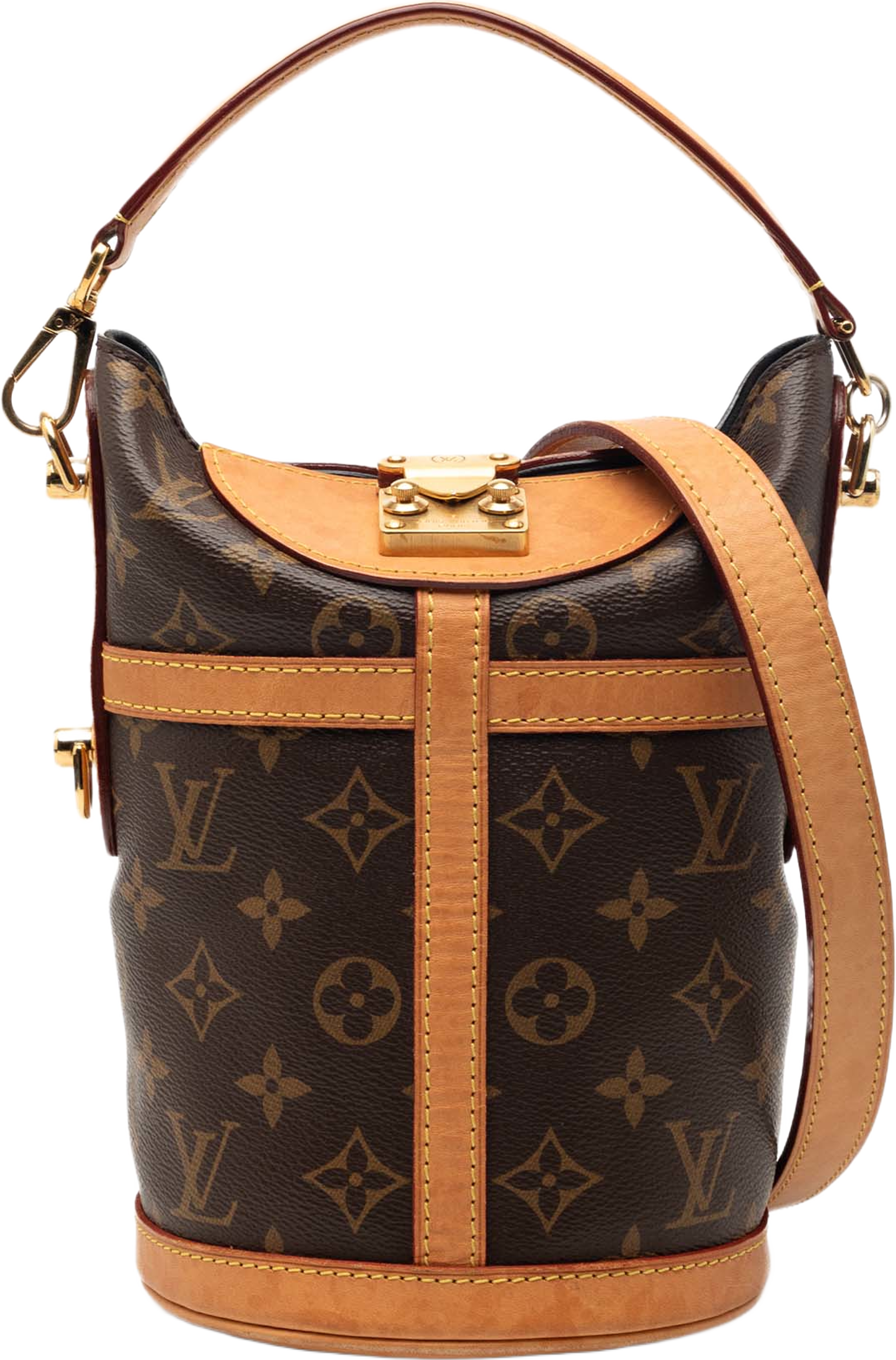 Louis Vuitton Monogram Duffle Bucket Bag, från Luxclusif, i färgen brown. Klicka för att öppna bilden i stort format