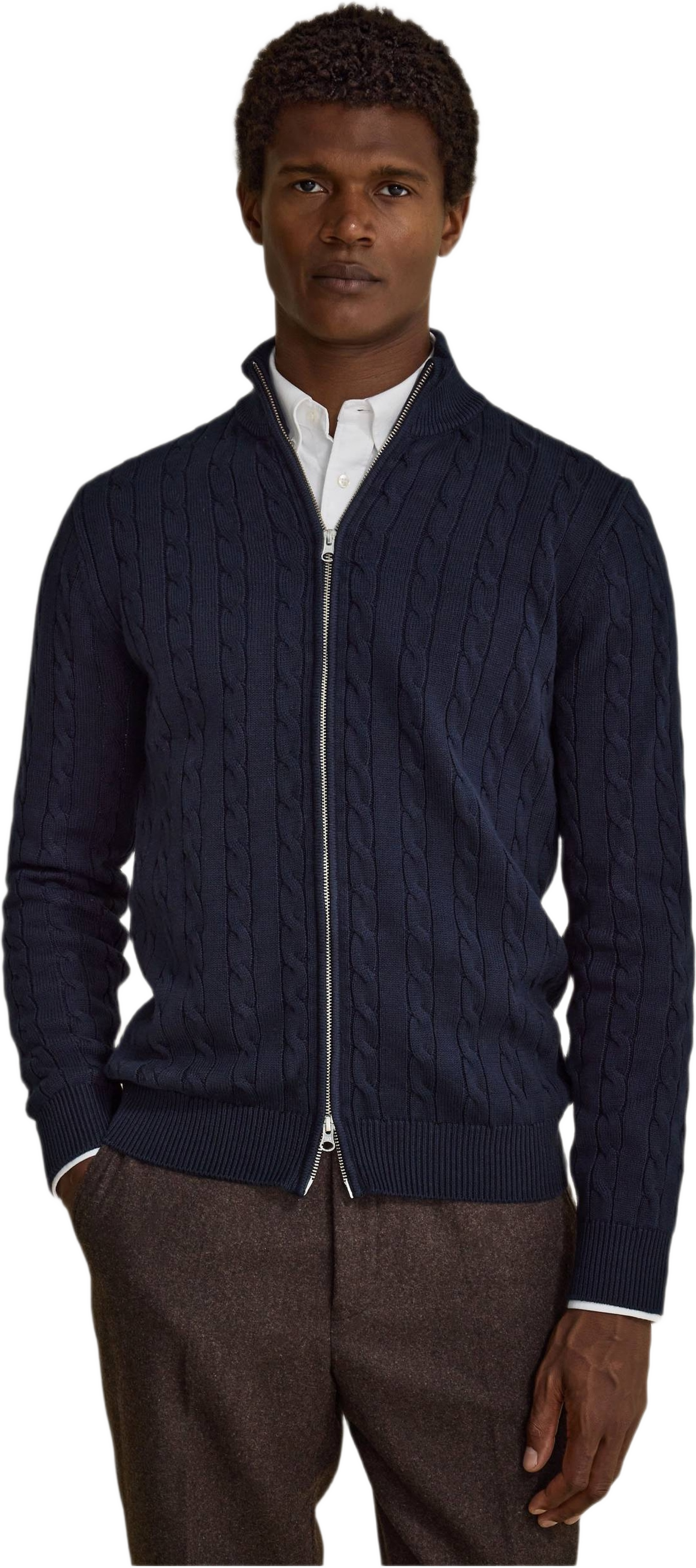 Full Zip Cotton Cardigan, från John Henric, i färgen navy blue. Klicka för att öppna bilden i stort format