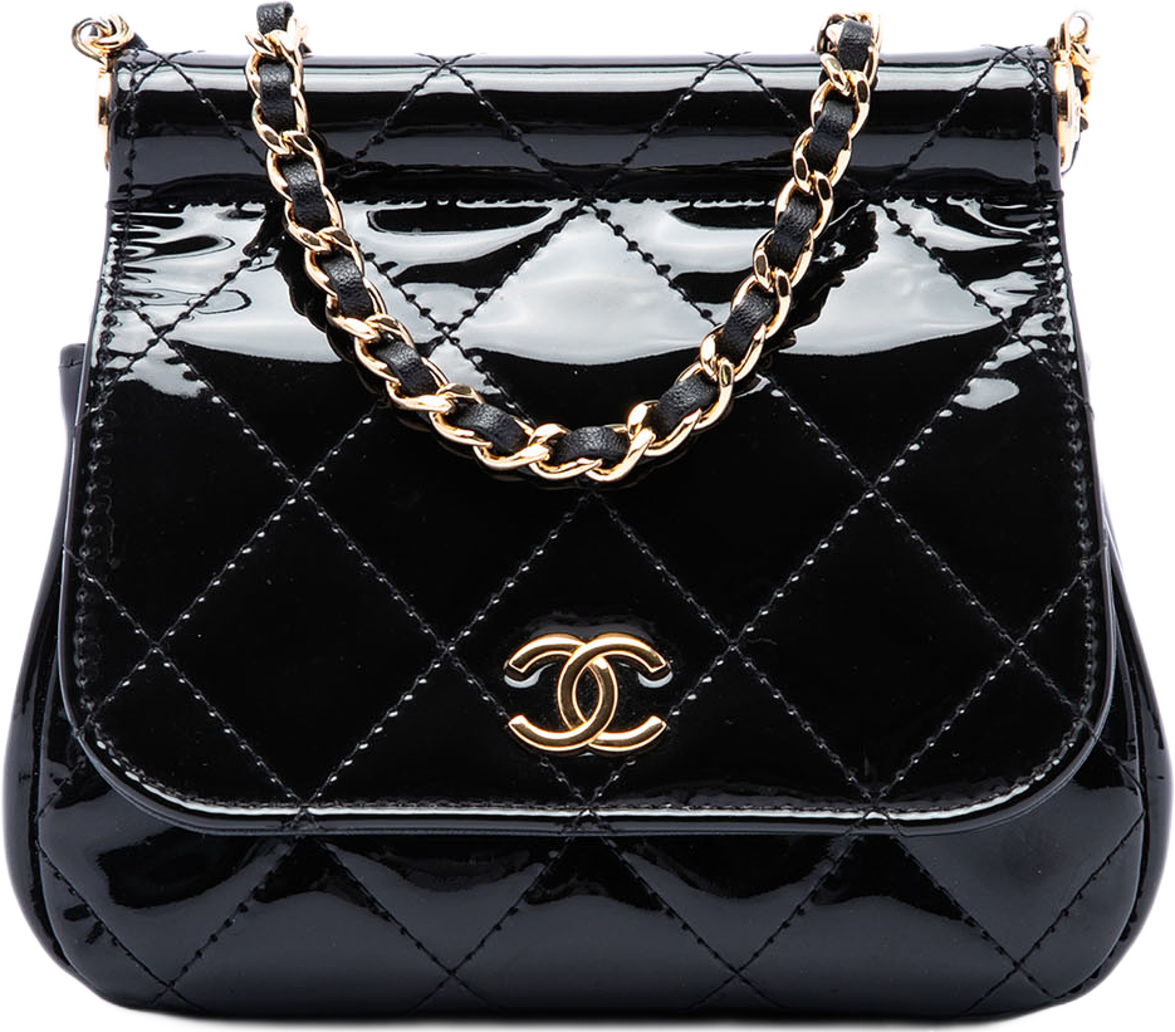 Chanel Cc Quilted Patent Frame Flap Clutch With Chain, från Luxclusif, i färgen svart. Klicka för att öppna bilden i stort format