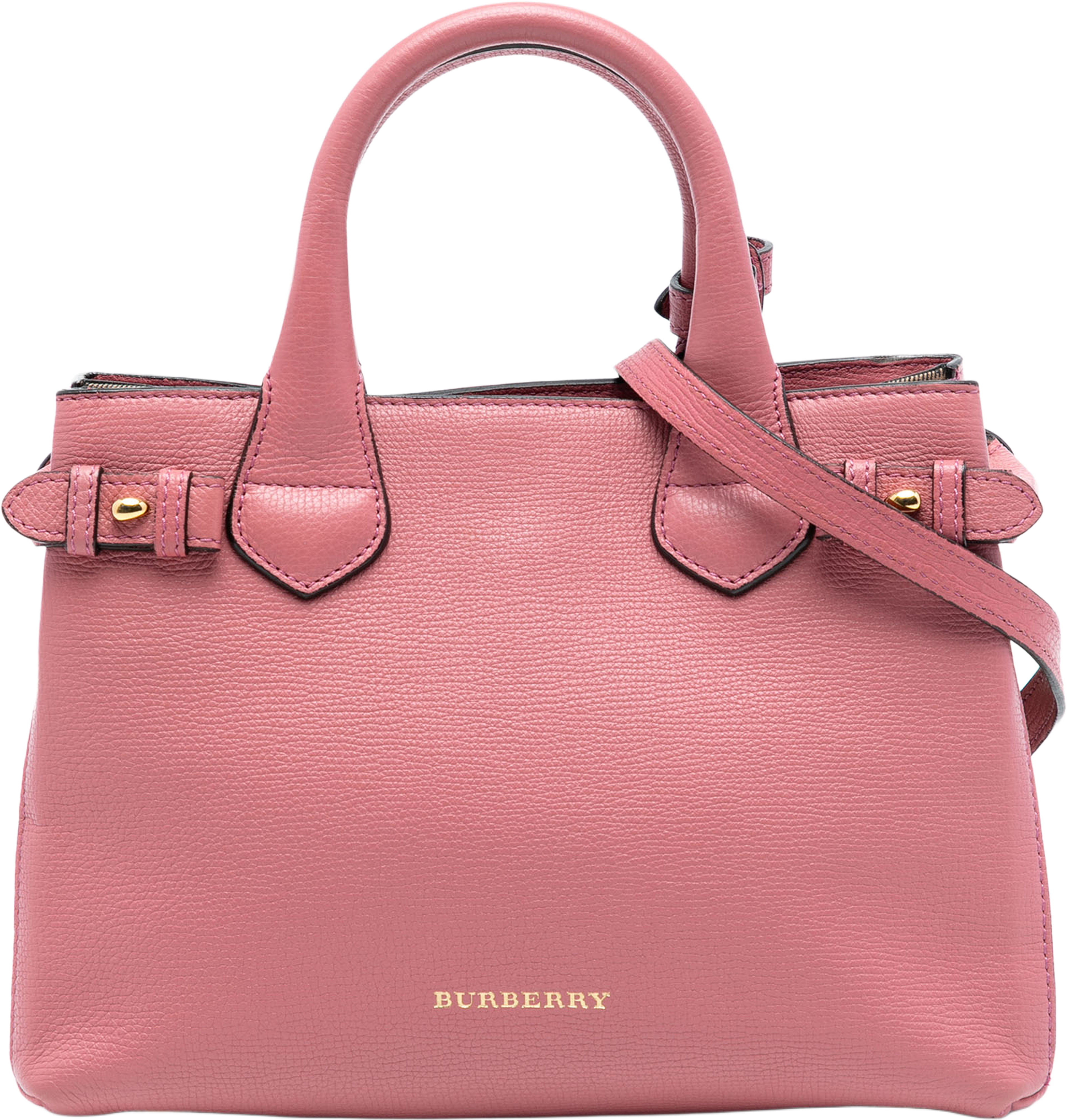 Burberry Small Grainy Calfskin And House Check Banner Satchel, från Luxclusif, i färgen pink. Klicka för att öppna bilden i stort format