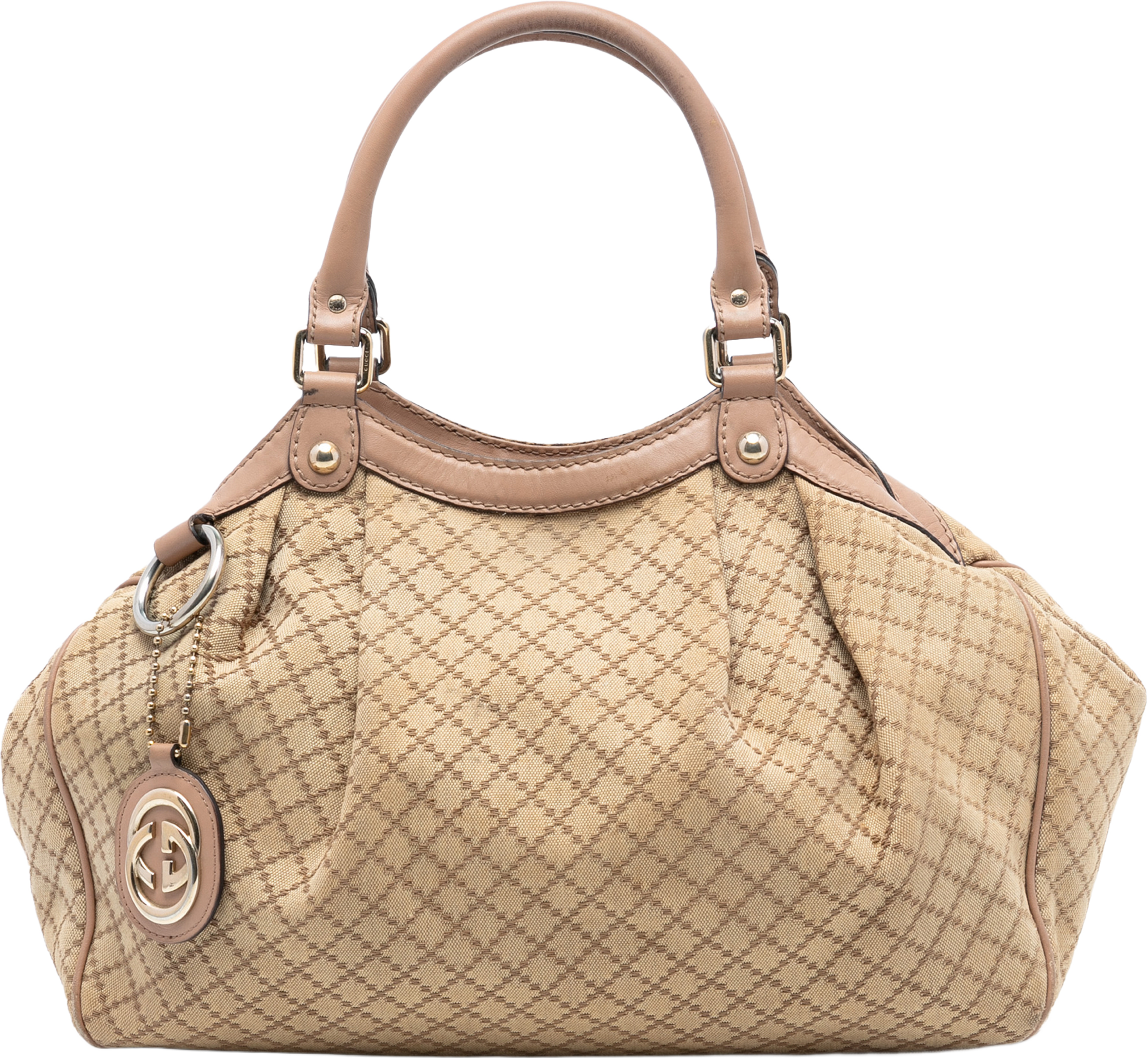 Gucci Medium Diamante Canvas Sukey Tote, från Luxclusif, i färgen beige. Klicka för att öppna bilden i stort format
