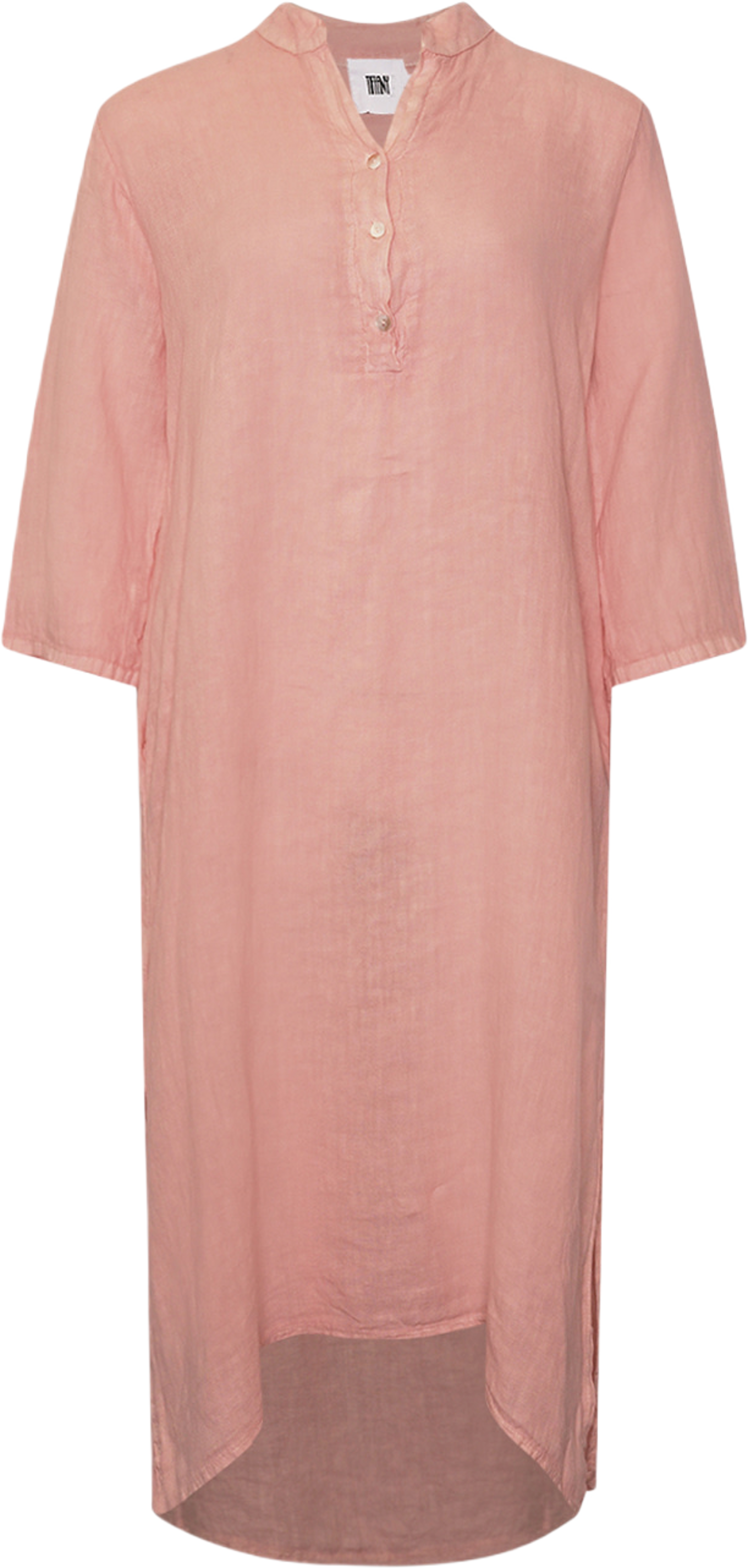 18970p,  Long Shirt Dress With Pocket, Linen - New Rose