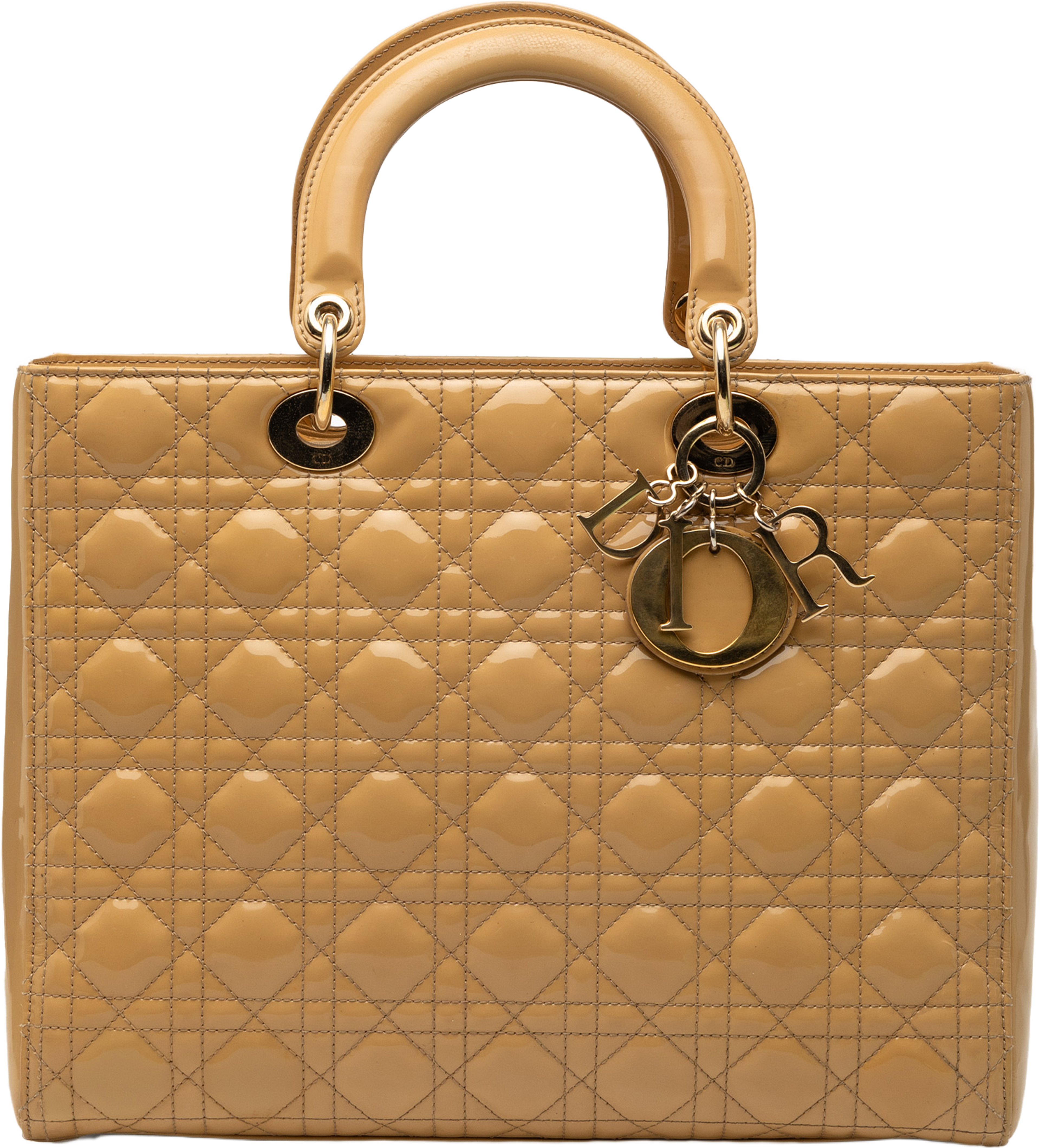 Dior Large Patent Cannage Lady Dior, från Luxclusif, i färgen beige. Klicka för att öppna bilden i stort format