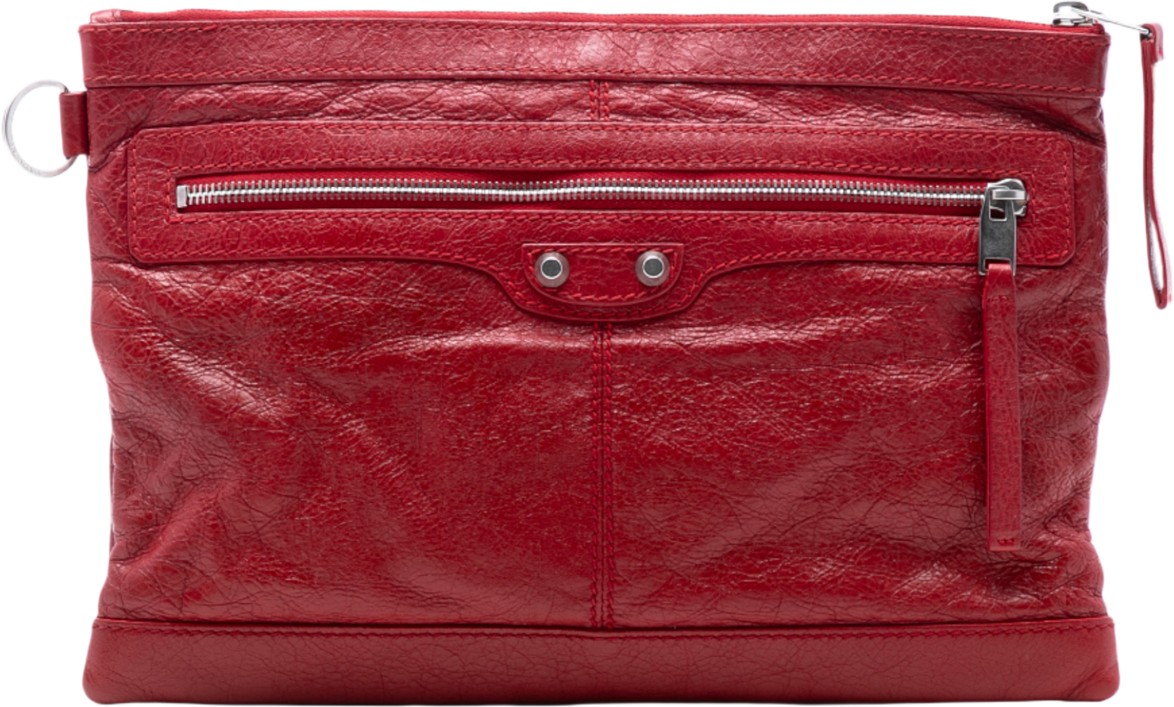 Balenciaga Lambskin Motocross Classic Clip M Clutch, från Luxclusif, i färgen red. Klicka för att öppna bilden i stort format