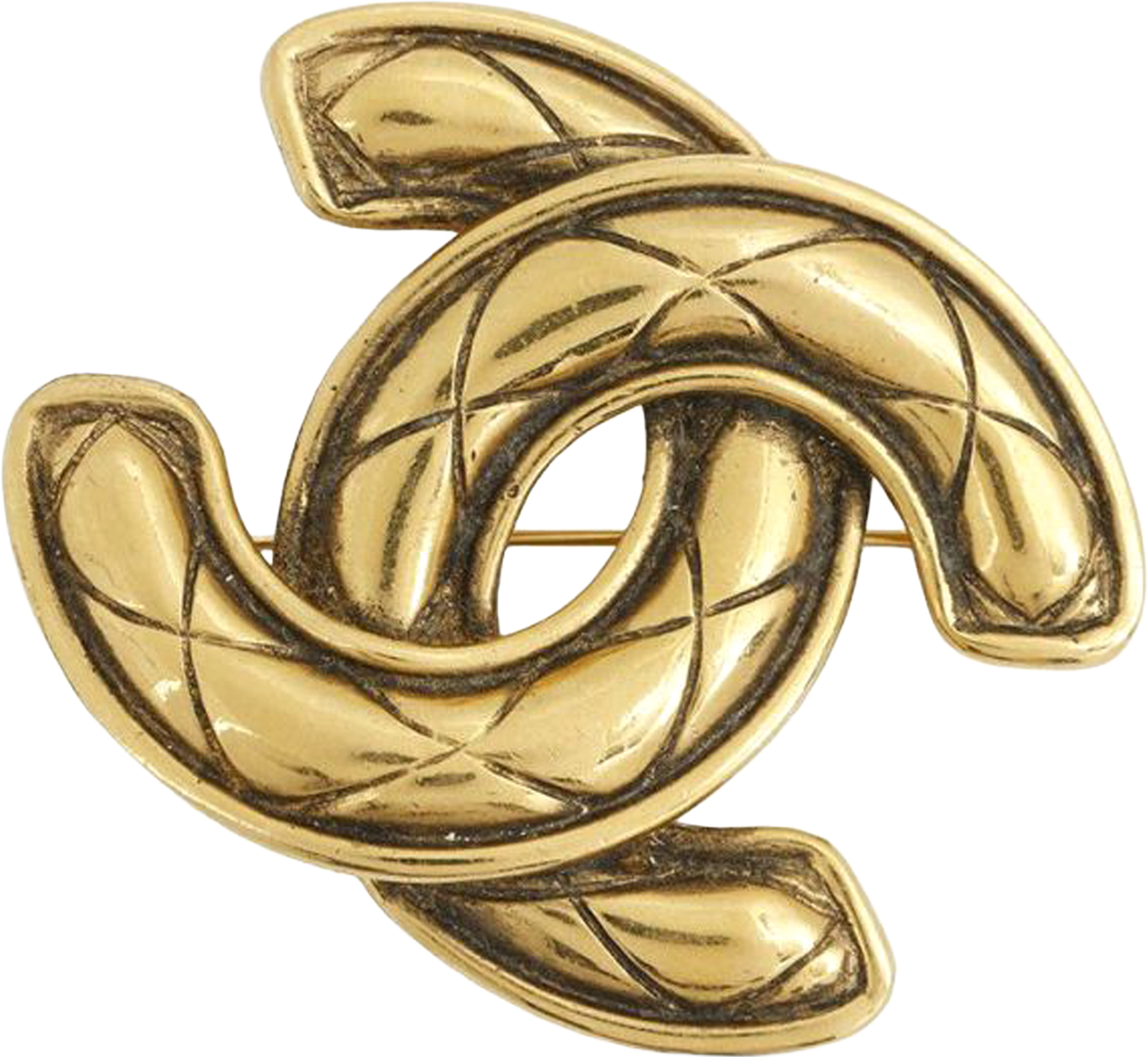 Chanel Gold Plated Cc Quilted Brooch, från Luxclusif, i färgen gold. Klicka för att öppna bilden i stort format