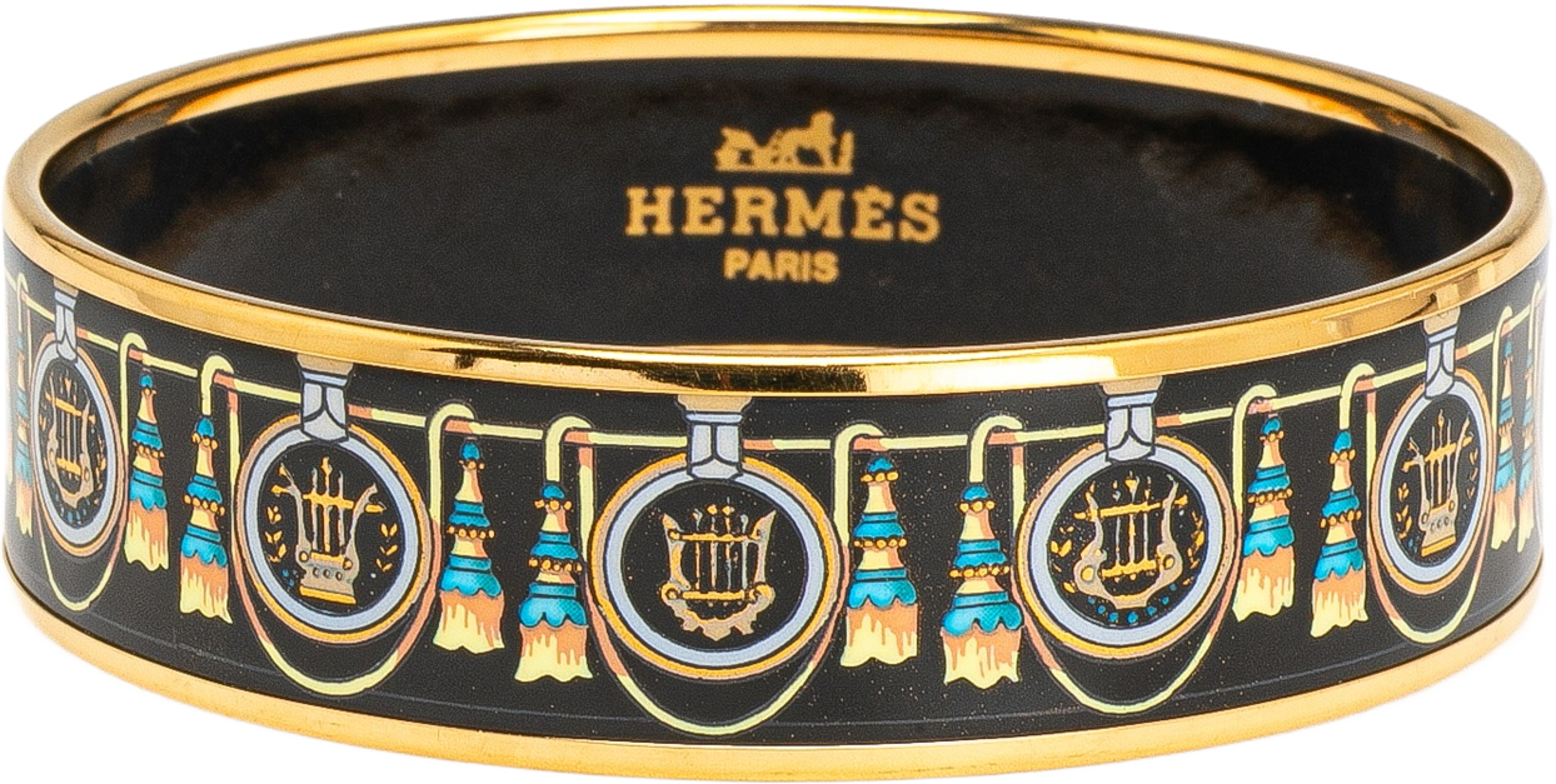 Hermès Wide Enamel Printed Bangle, från Luxclusif, i färgen black. Klicka för att öppna bilden i stort format