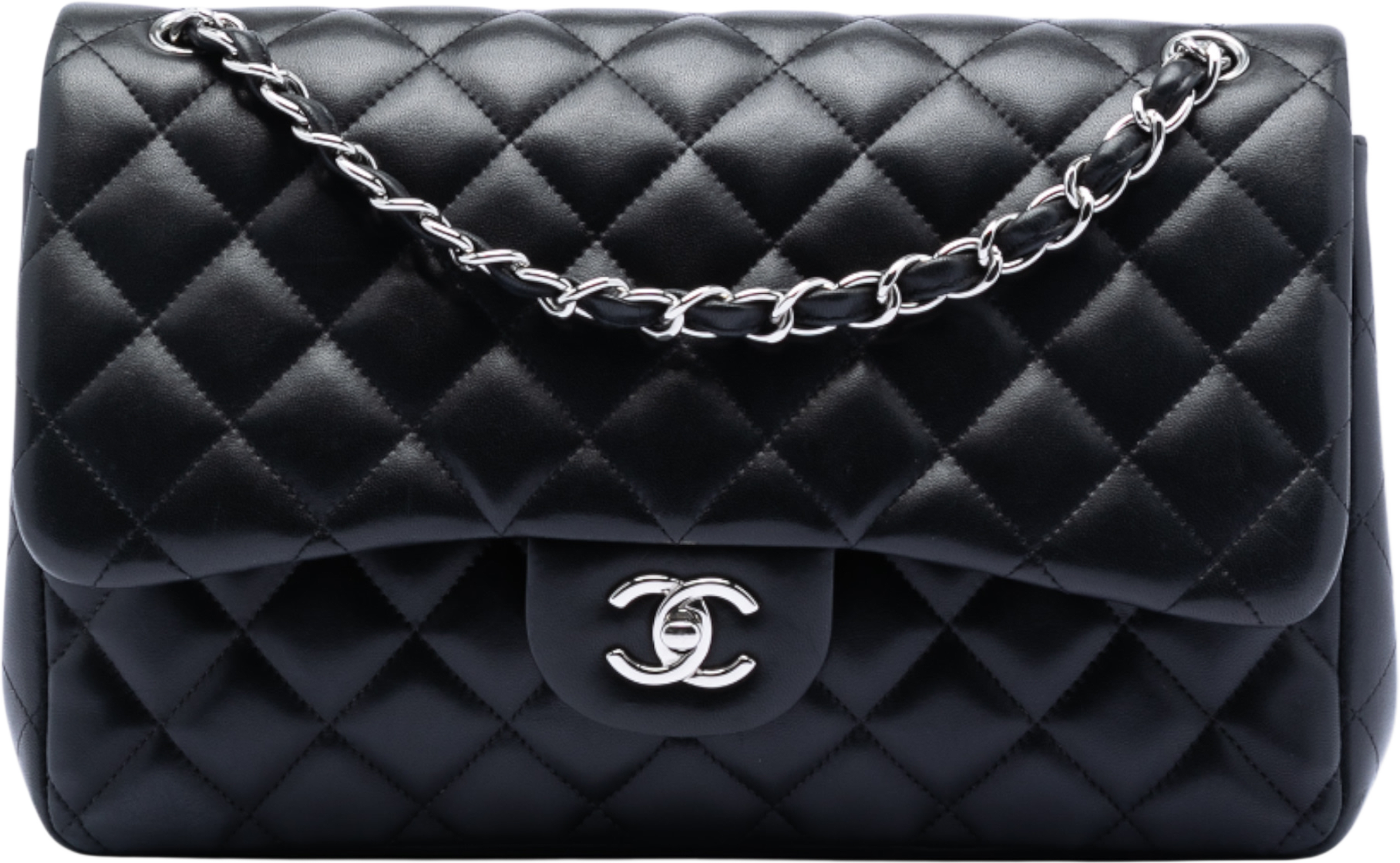 Chanel Jumbo Classic Lambskin Double Flap, från Luxclusif, i färgen black. Klicka för att öppna bilden i stort format