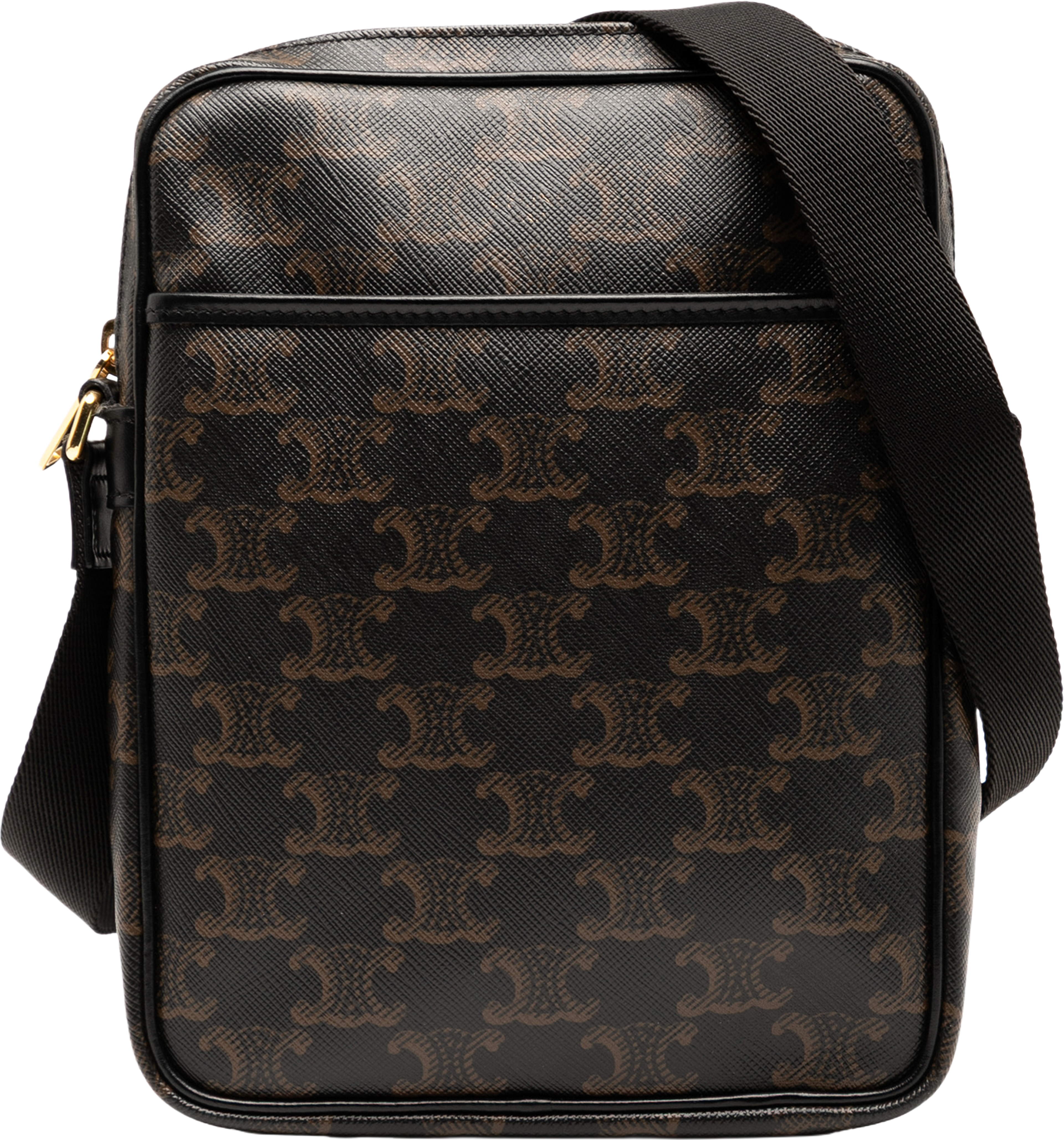 Celine Triomphe Coated Canvas Vertical Crossbody, från Luxclusif, i färgen dark brown. Klicka för att öppna bilden i stort format