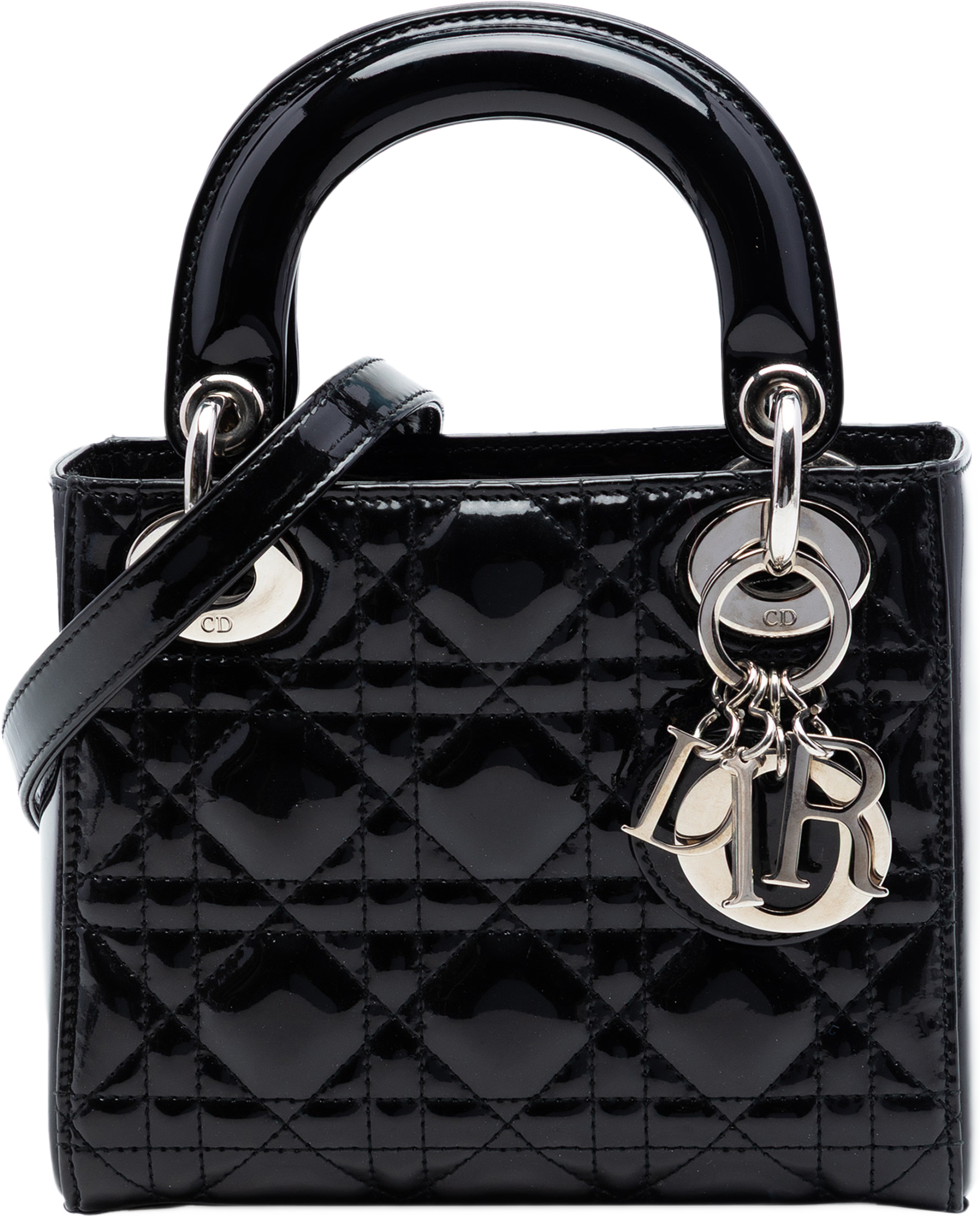 Dior Mini Patent Cannage Lady Dior, från Luxclusif, i färgen black. Klicka för att öppna bilden i stort format