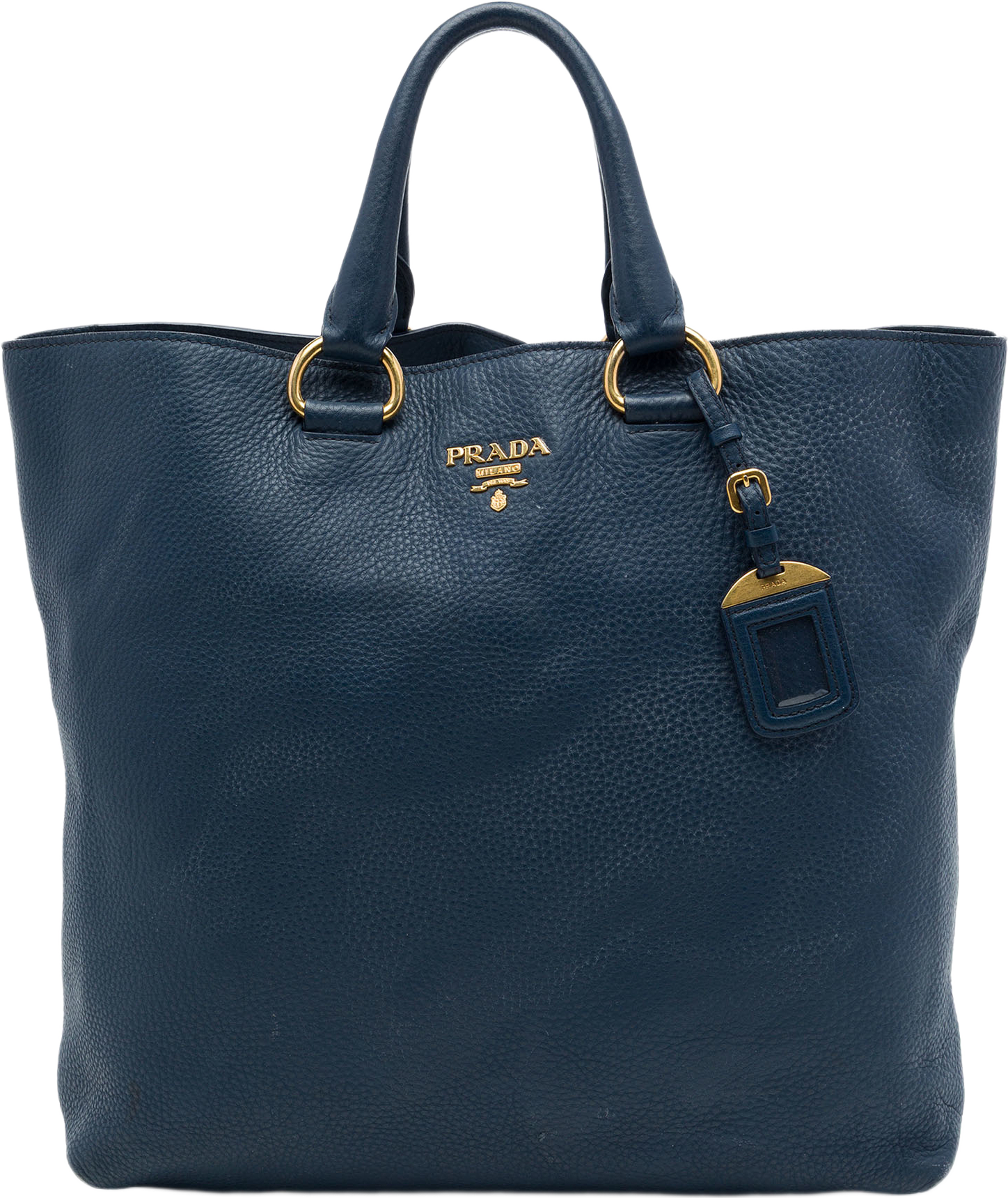 Prada Vitello Daino Open Convertible Tote, från Luxclusif, i färgen blå. Klicka för att öppna bilden i stort format