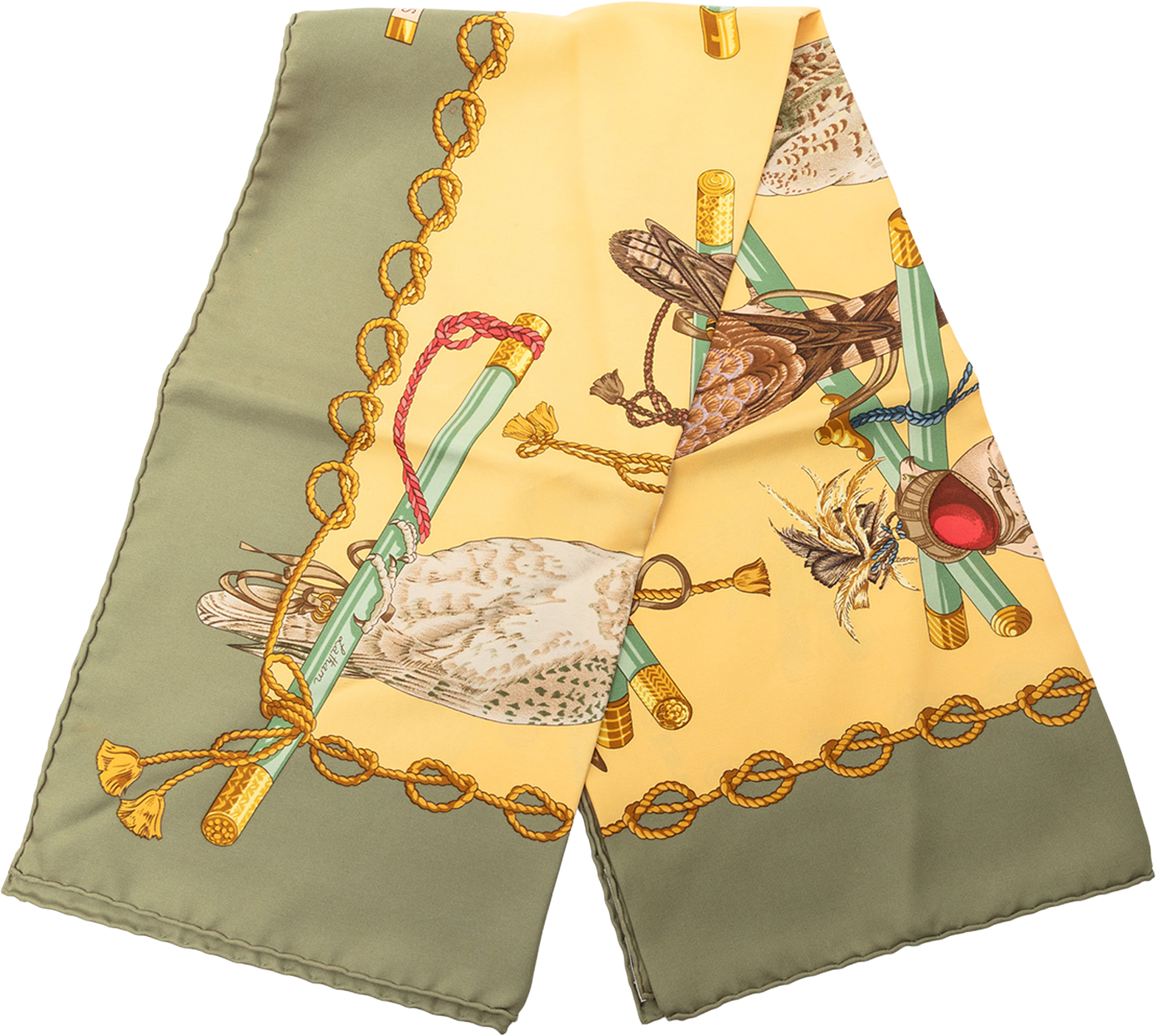 Hermès Les Oiseaux Du Roy Silk Scarf 90, från Luxclusif, i färgen light yellow. Klicka för att öppna bilden i stort format