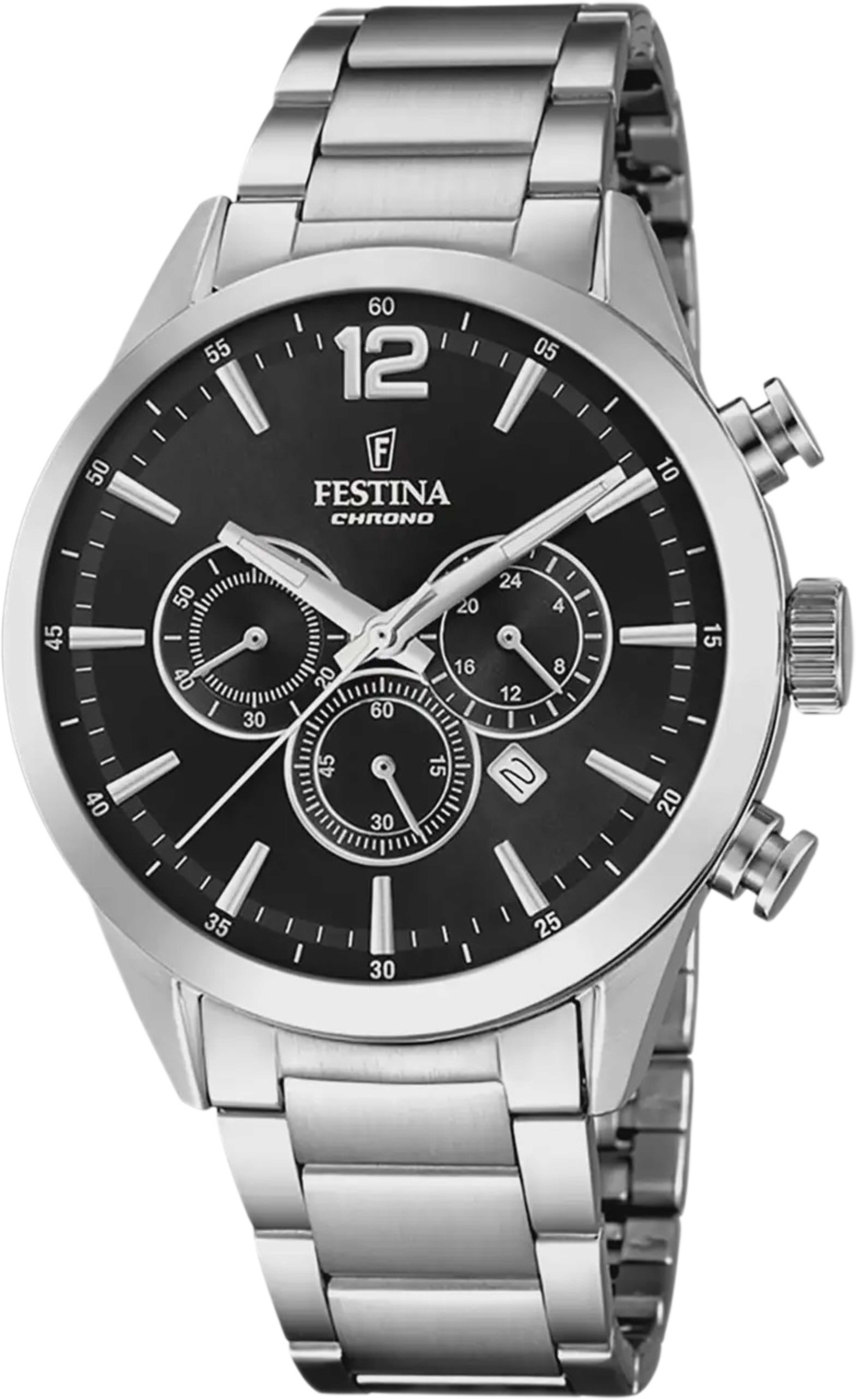Festina Timeless Chrono Herrklocka Svart/stl, Metallband - F20343/8, från Festina, i färgen silver. Klicka för att öppna bilden i stort format