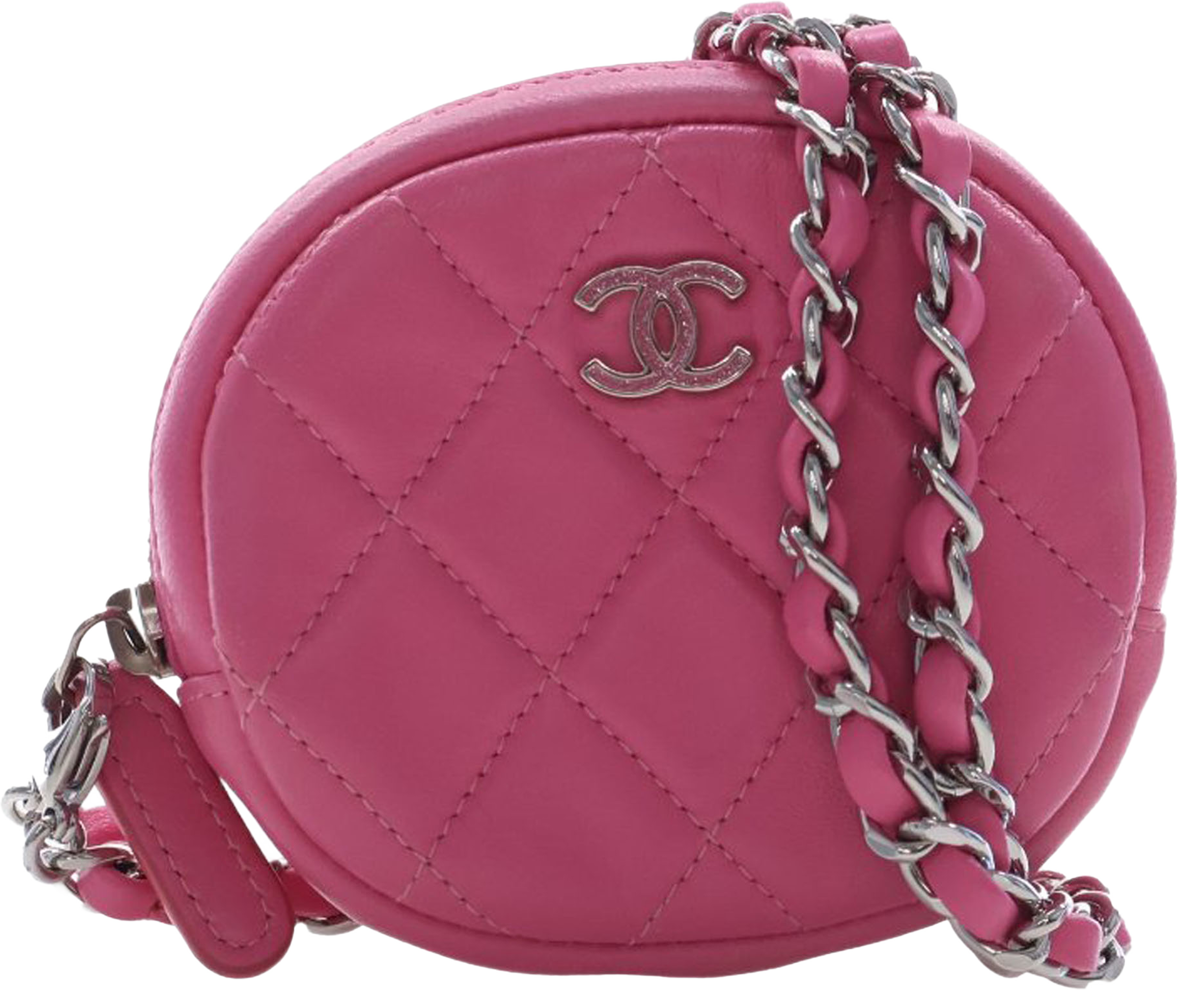 Chanel Cc Quilted Lambskin Zip Around Coin Pouch With Chain, från Luxclusif, i färgen pink. Klicka för att öppna bilden i stort format