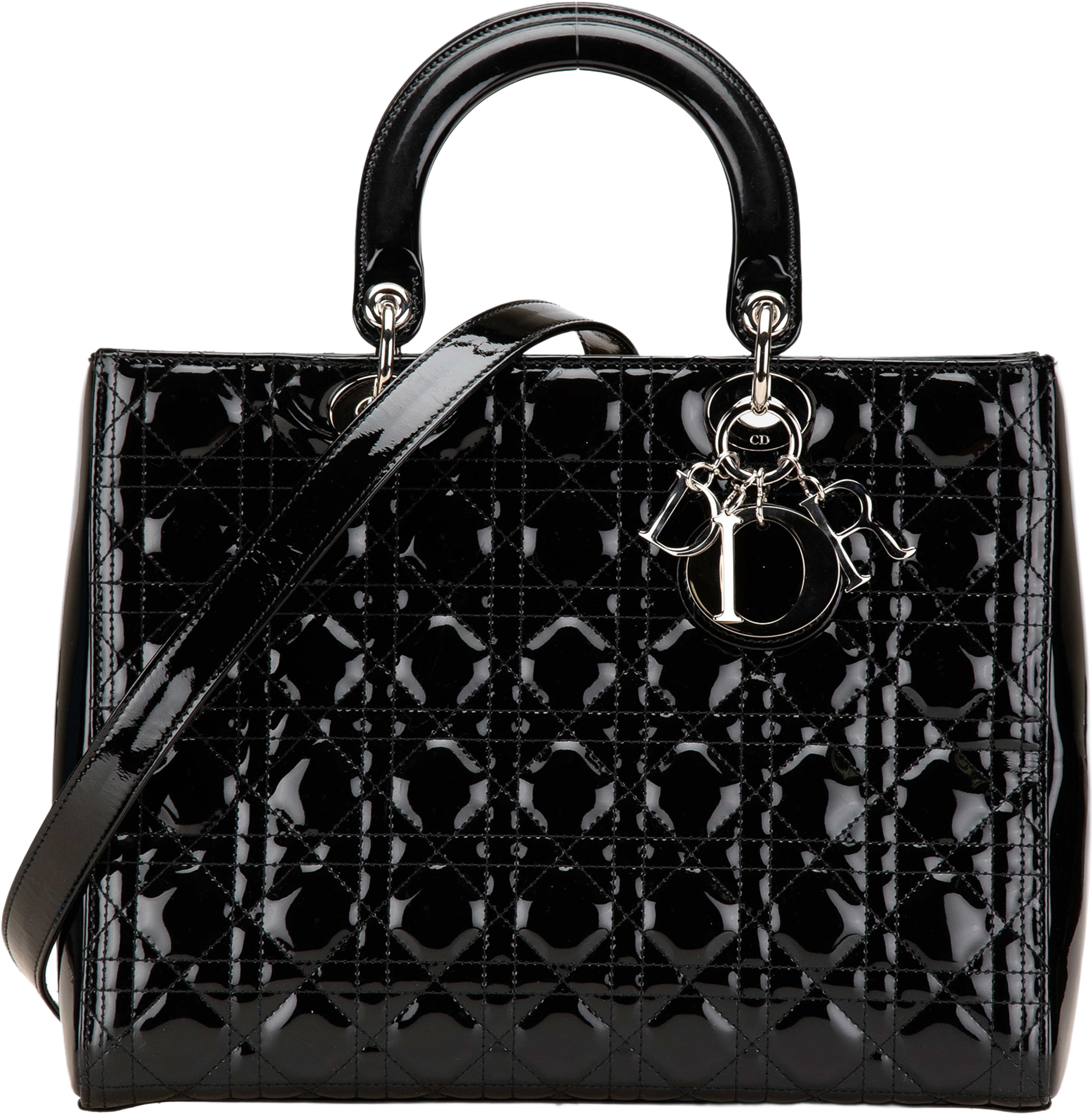 Dior Large Patent Cannage Lady Dior, från Luxclusif, i färgen black. Klicka för att öppna bilden i stort format