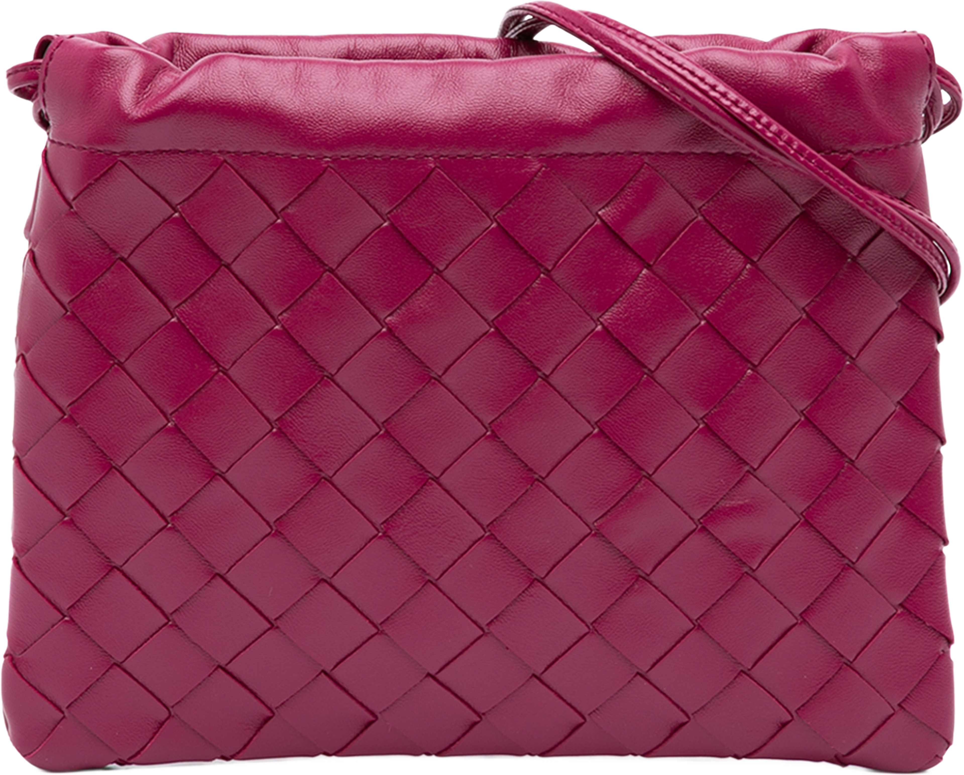 Bottega Veneta Small Nappa Intrecciato Dustbag Drawstring Crossbody, från Luxclusif, i färgen purpur. Klicka för att öppna bilden i stort format