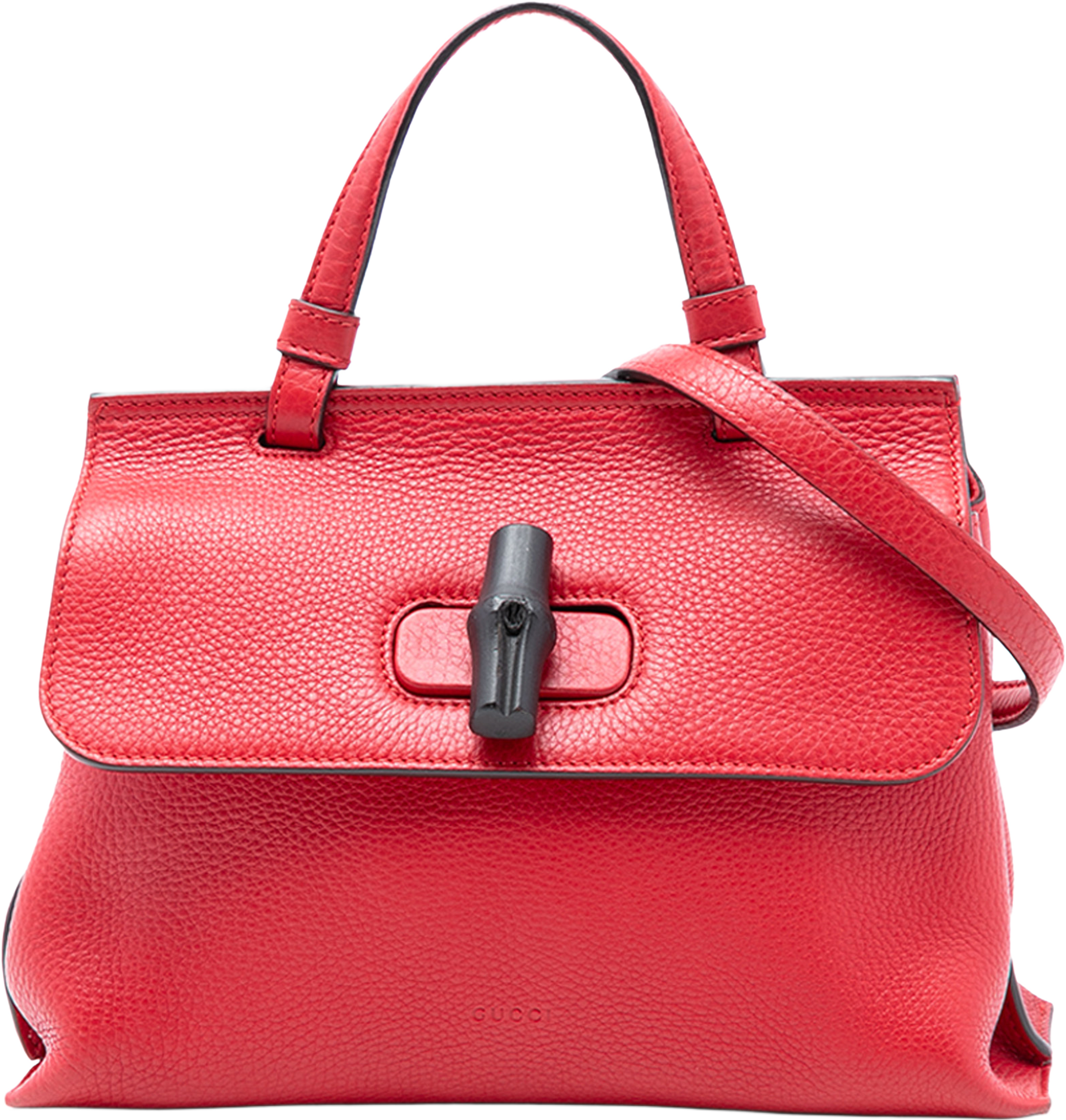 Gucci Small Leather Bamboo Daily Satchel, från Luxclusif, i färgen red. Klicka för att öppna bilden i stort format
