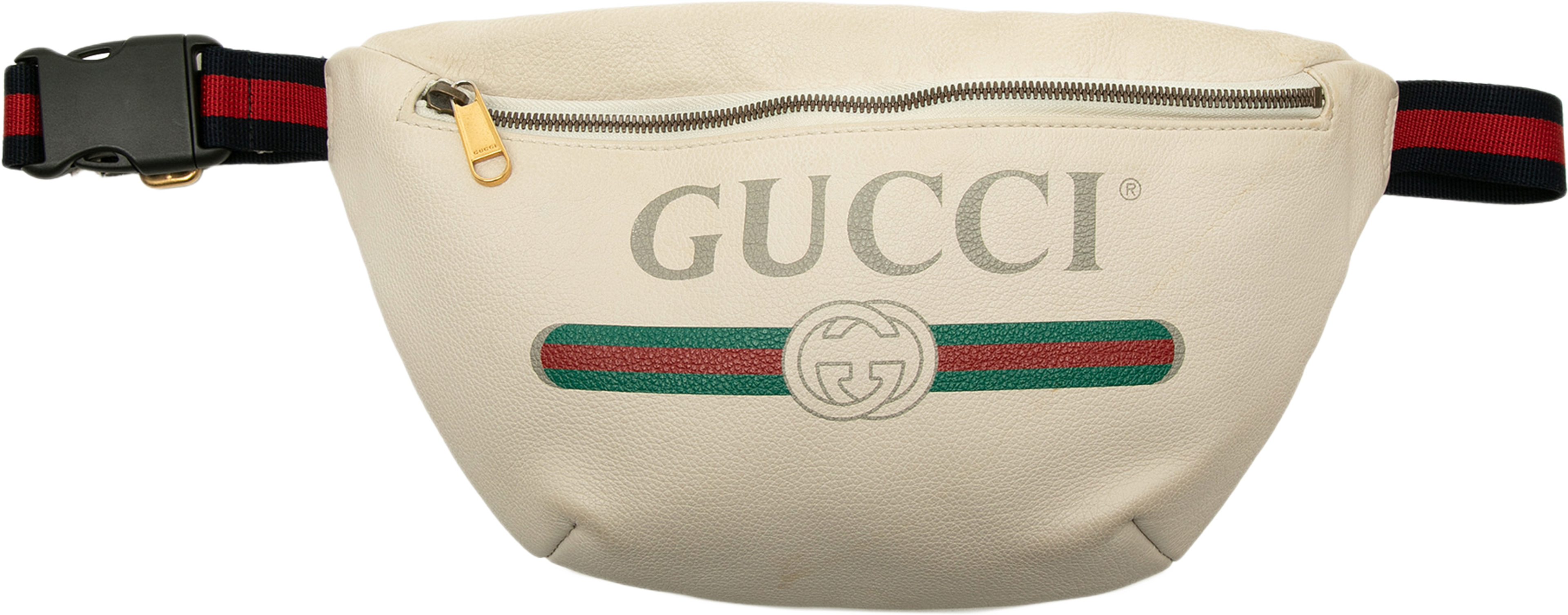 Gucci Grained Calfskin Logo Belt Bag, från Luxclusif, i färgen vit. Klicka för att öppna bilden i stort format