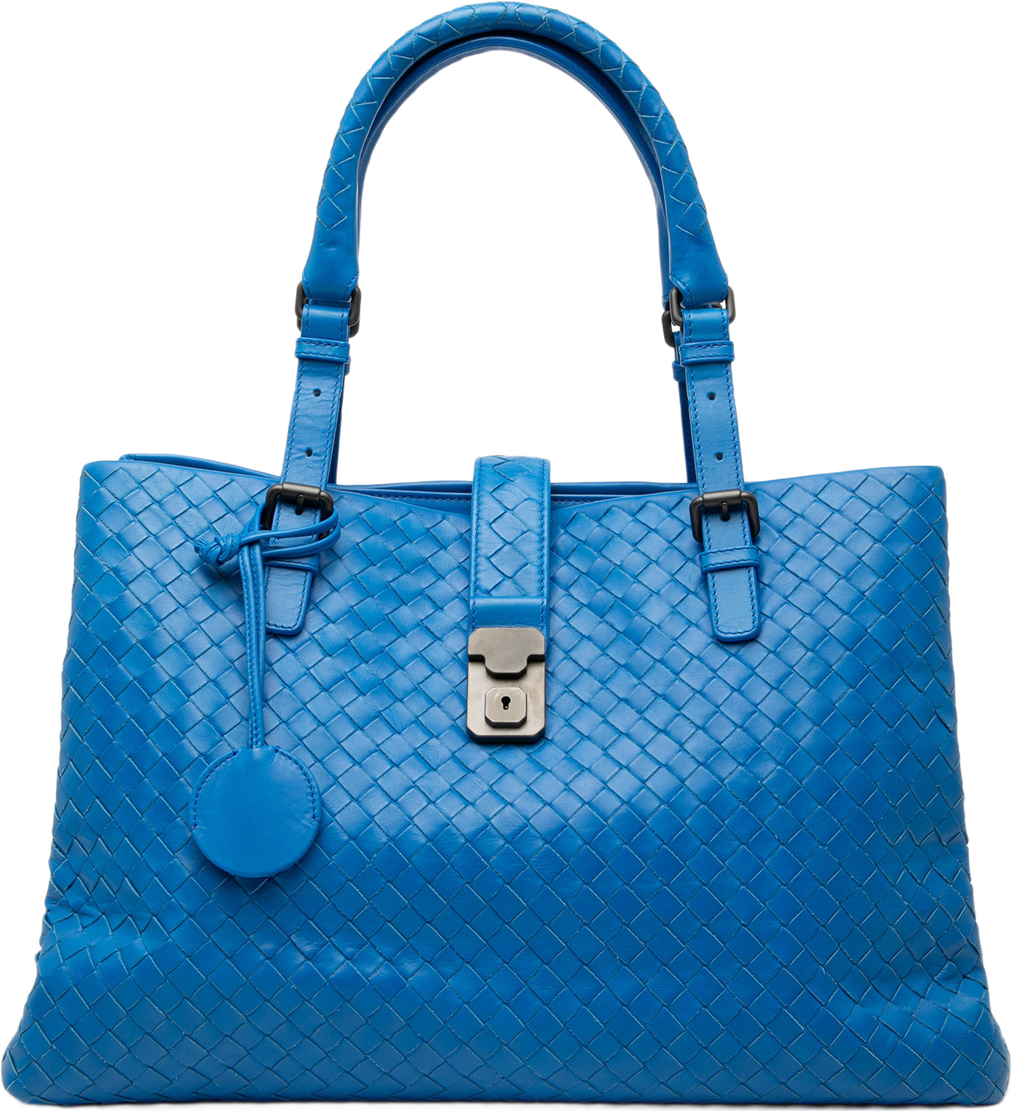 Bottega Veneta Medium Nappa Intrecciato Roma Tote, från Luxclusif, i färgen blue. Klicka för att öppna bilden i stort format