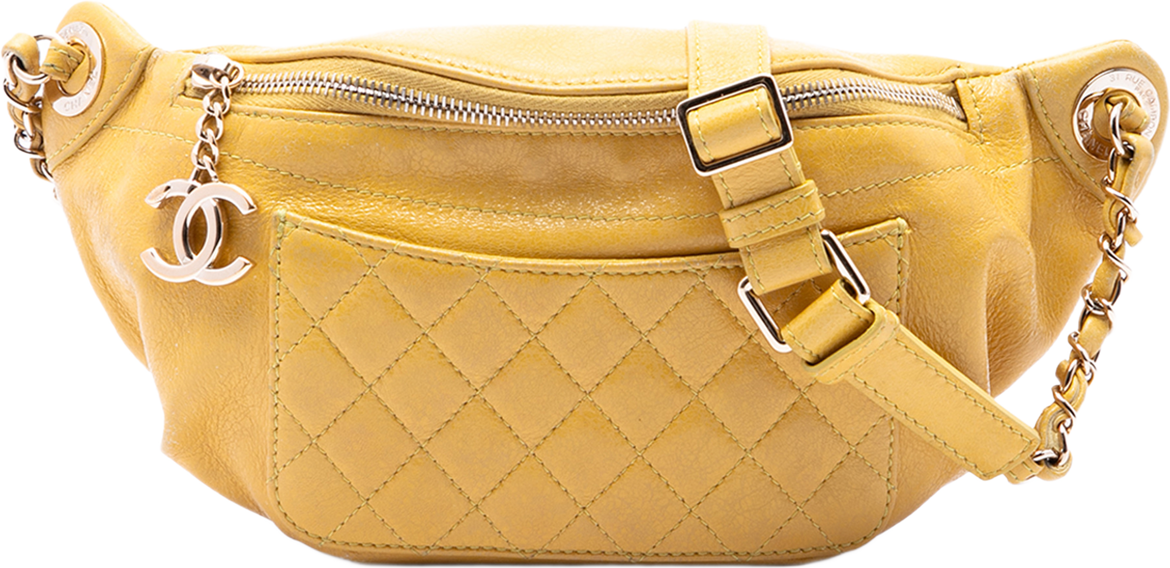 Chanel Quilted Lambskin Classic Bi Waist Bag, från Luxclusif, i färgen gul. Klicka för att öppna bilden i stort format