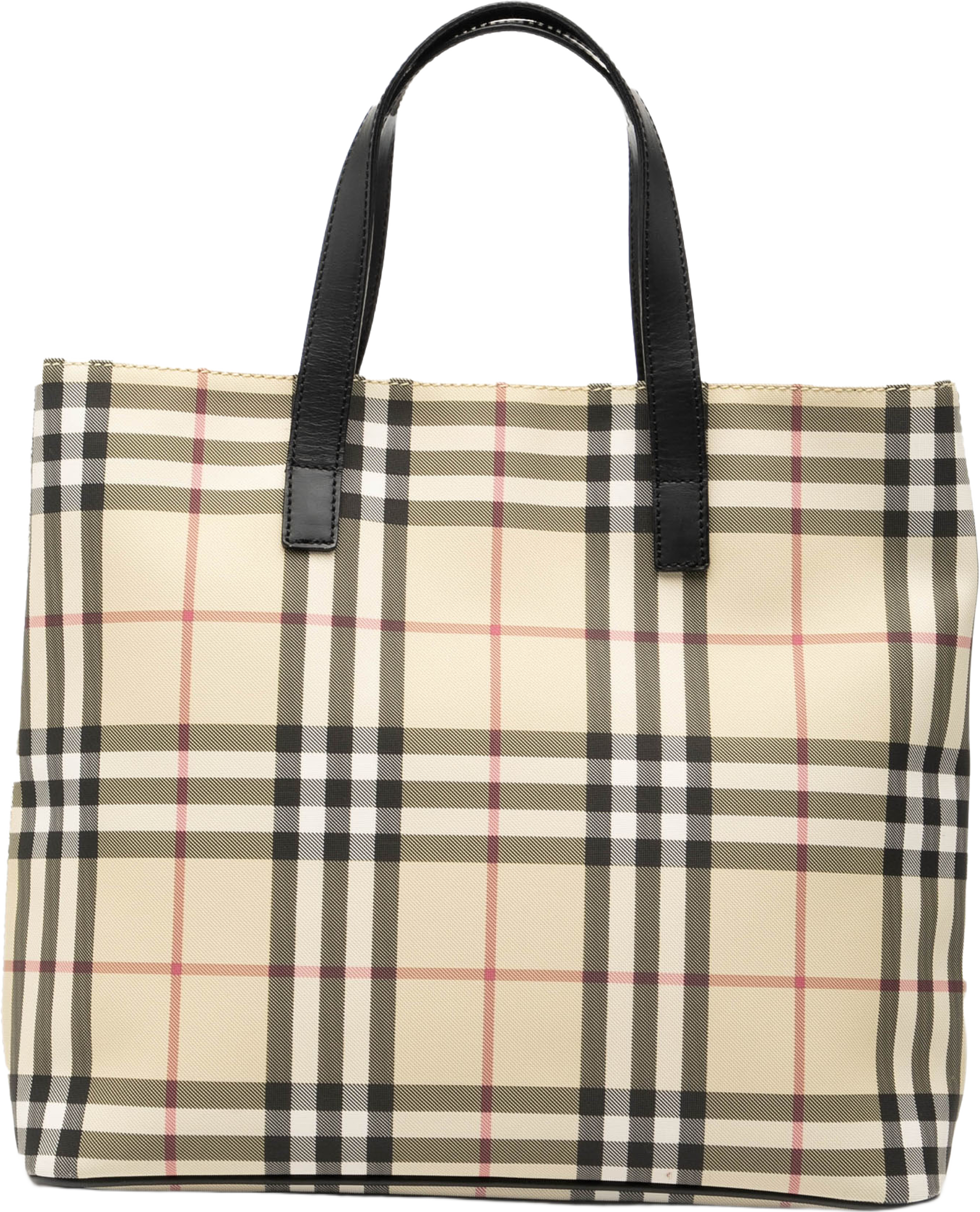 Burberry House Check Coated Canvas Tote, från Luxclusif, i färgen beige. Klicka för att öppna bilden i stort format