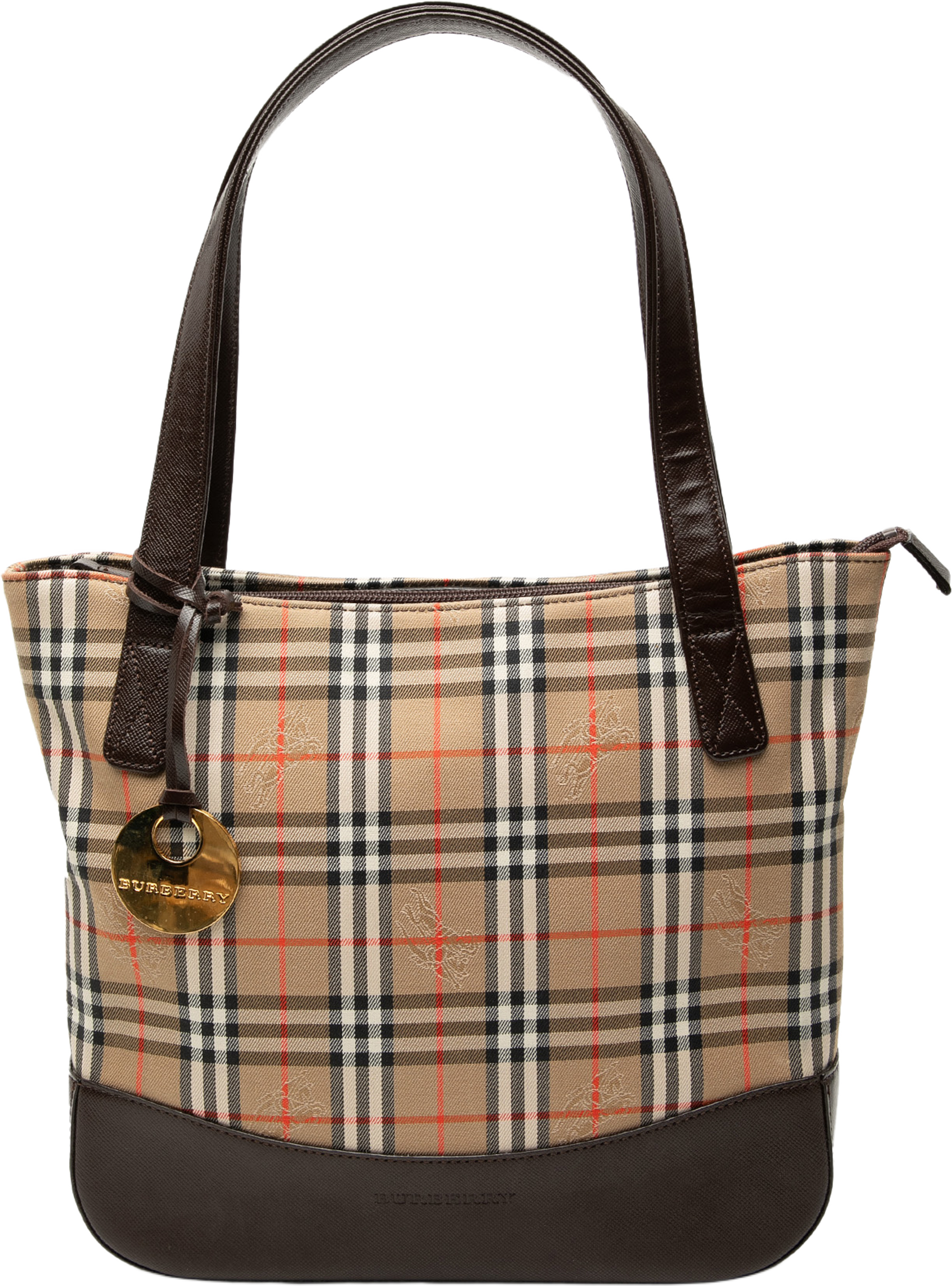 Burberry Haymarket Check Canvas Handbag, från Luxclusif, i färgen beige. Klicka för att öppna bilden i stort format