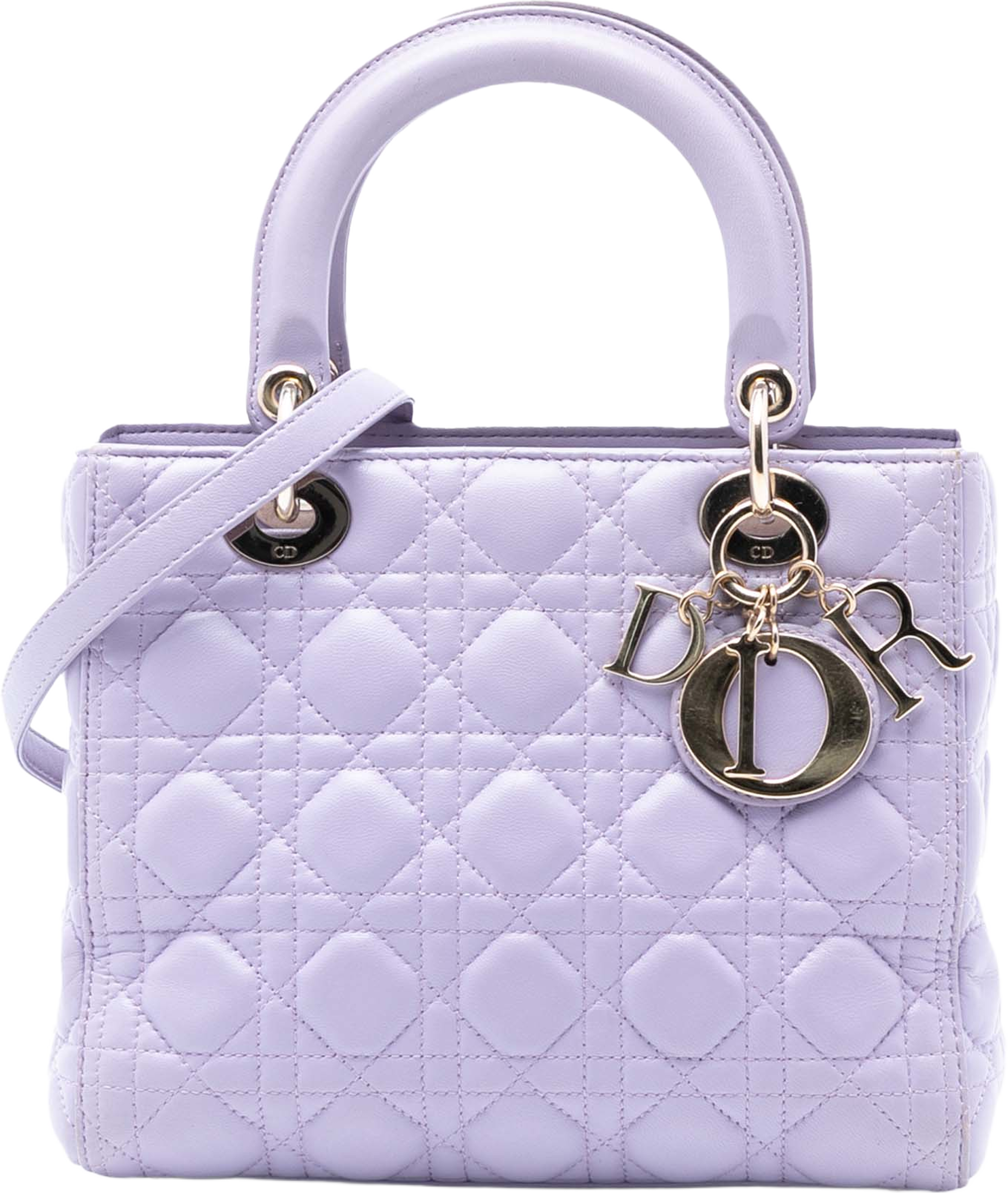 Dior Medium Lambskin Cannage Lady Dior, från Luxclusif, i färgen light purple. Klicka för att öppna bilden i stort format