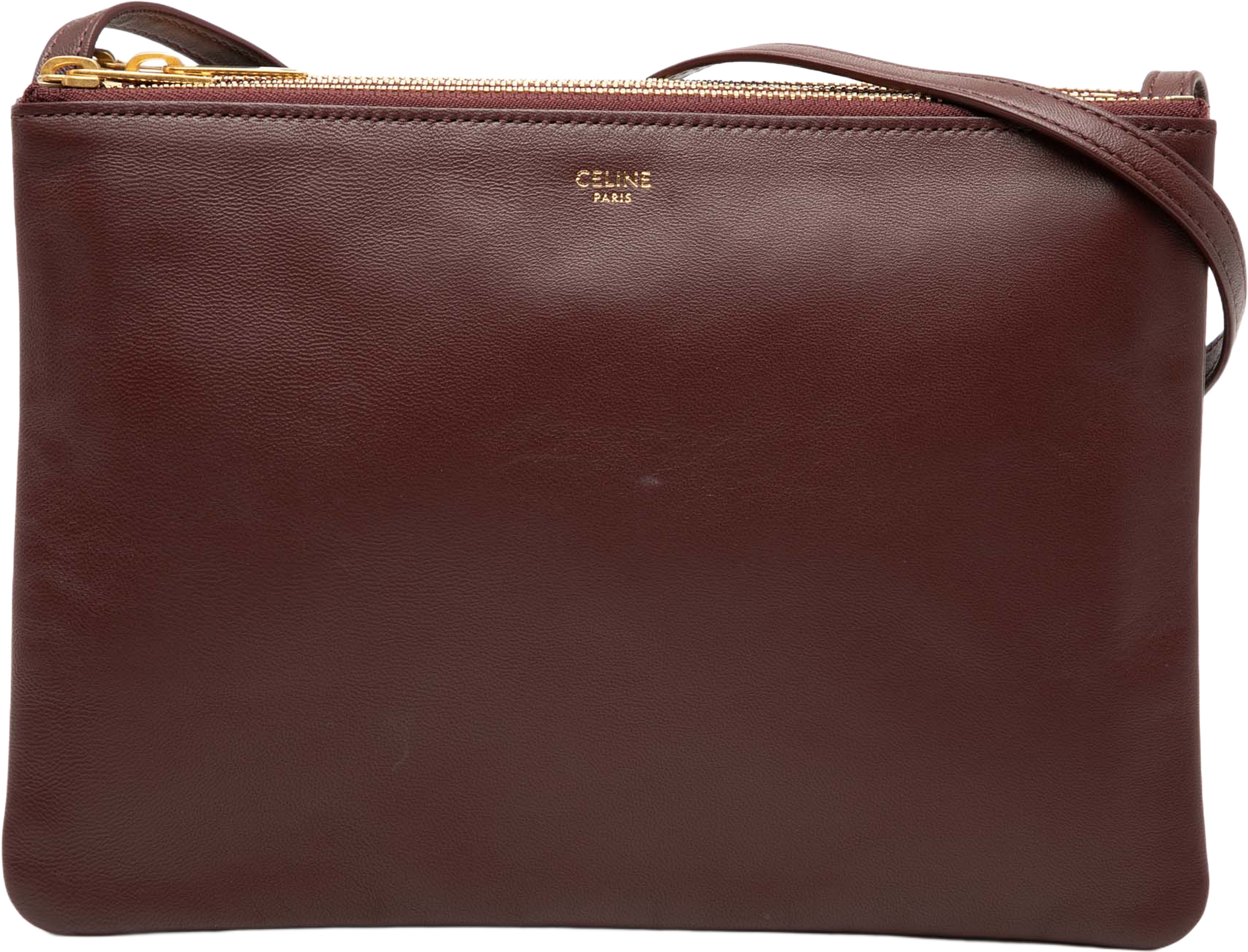 Celine Large Lambskin Trio Crossbody, från Luxclusif, i färgen bordeaux. Klicka för att öppna bilden i stort format