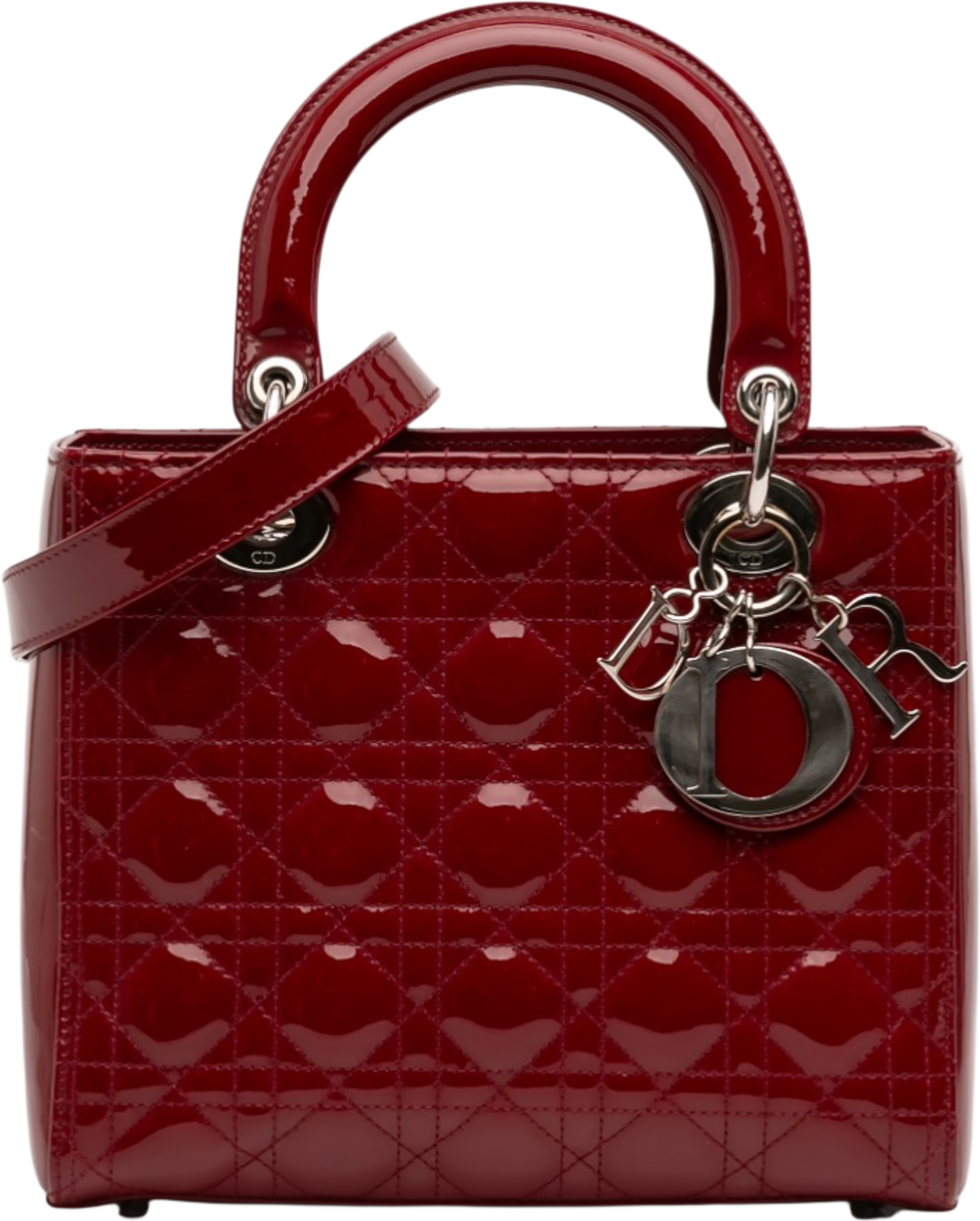 Dior Medium Patent Cannage Lady Dior, från Luxclusif, i färgen dark red. Klicka för att öppna bilden i stort format