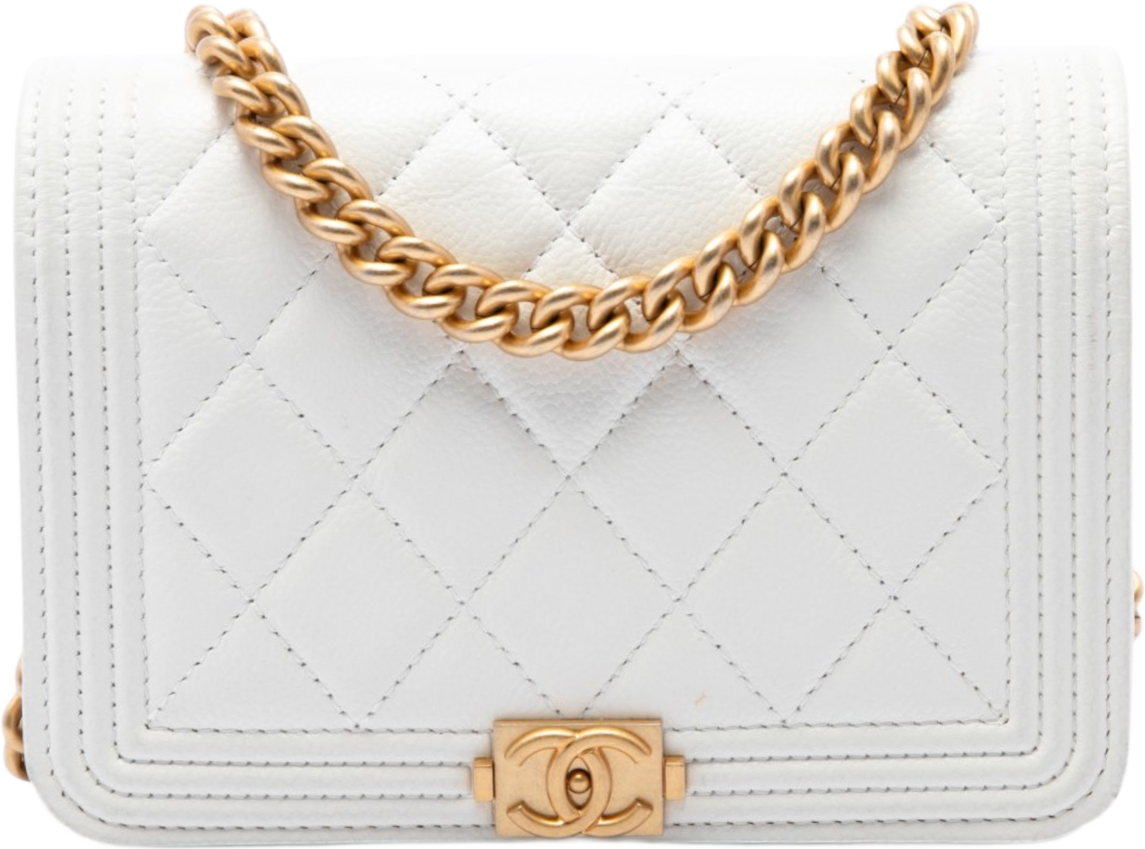 Chanel Mini Quilted Caviar Boy Wallet On Chain, från Luxclusif, i färgen vit. Klicka för att öppna bilden i stort format
