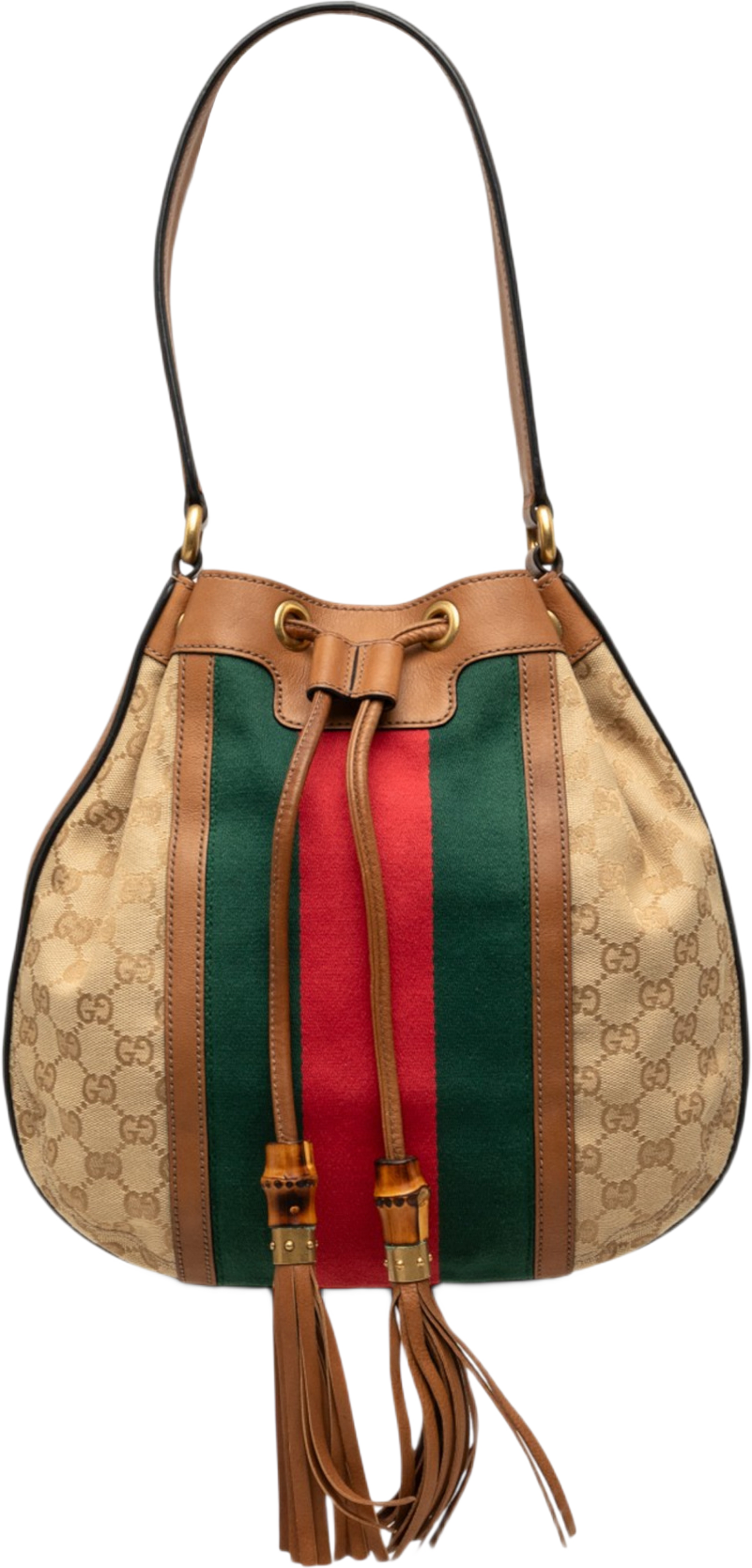 Gucci Gg Canvas Web Rania Drawstring Hobo, från Luxclusif, i färgen beige. Klicka för att öppna bilden i stort format