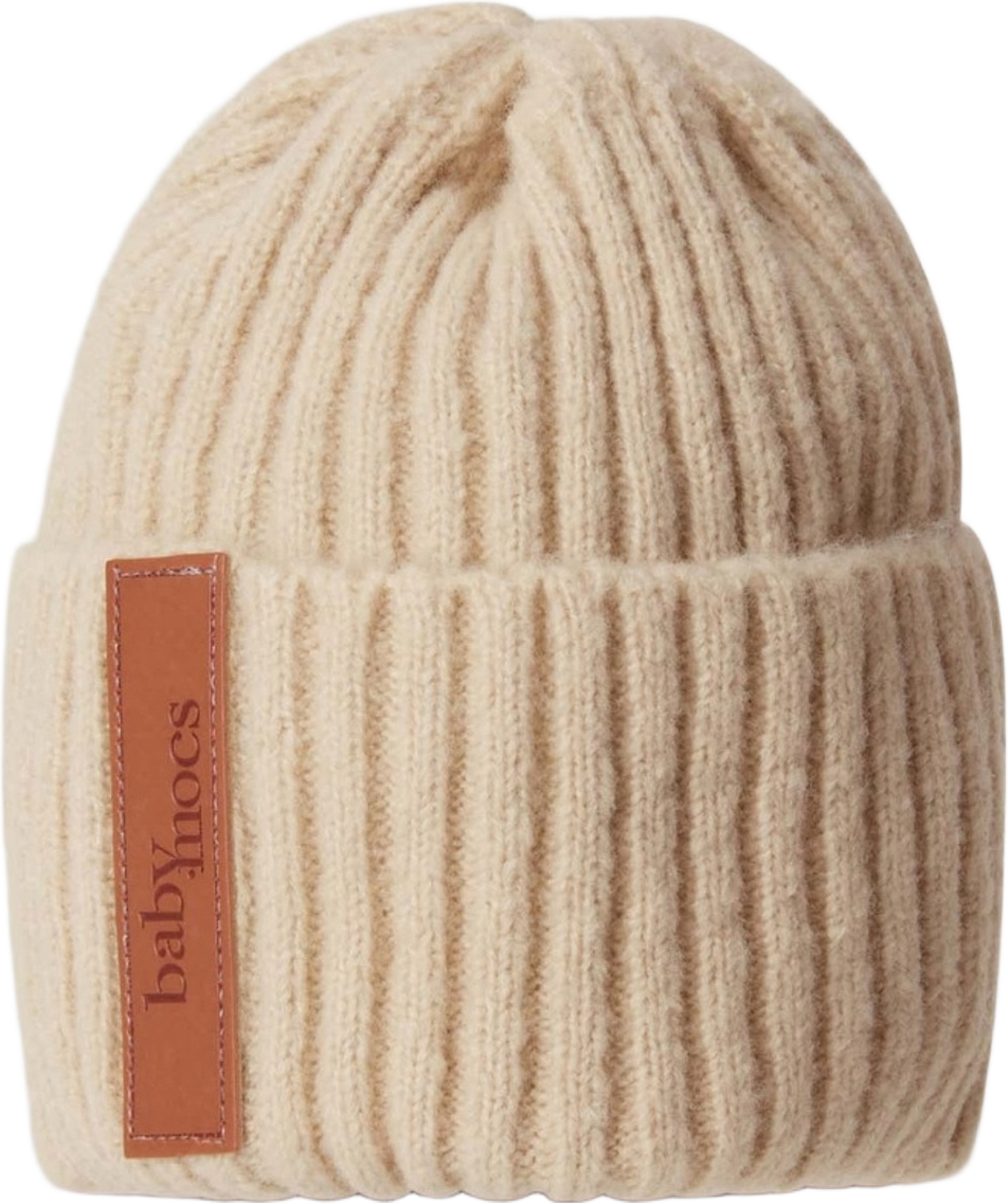 Beanie, från BabyMocs, i färgen beige. Klicka för att öppna bilden i stort format