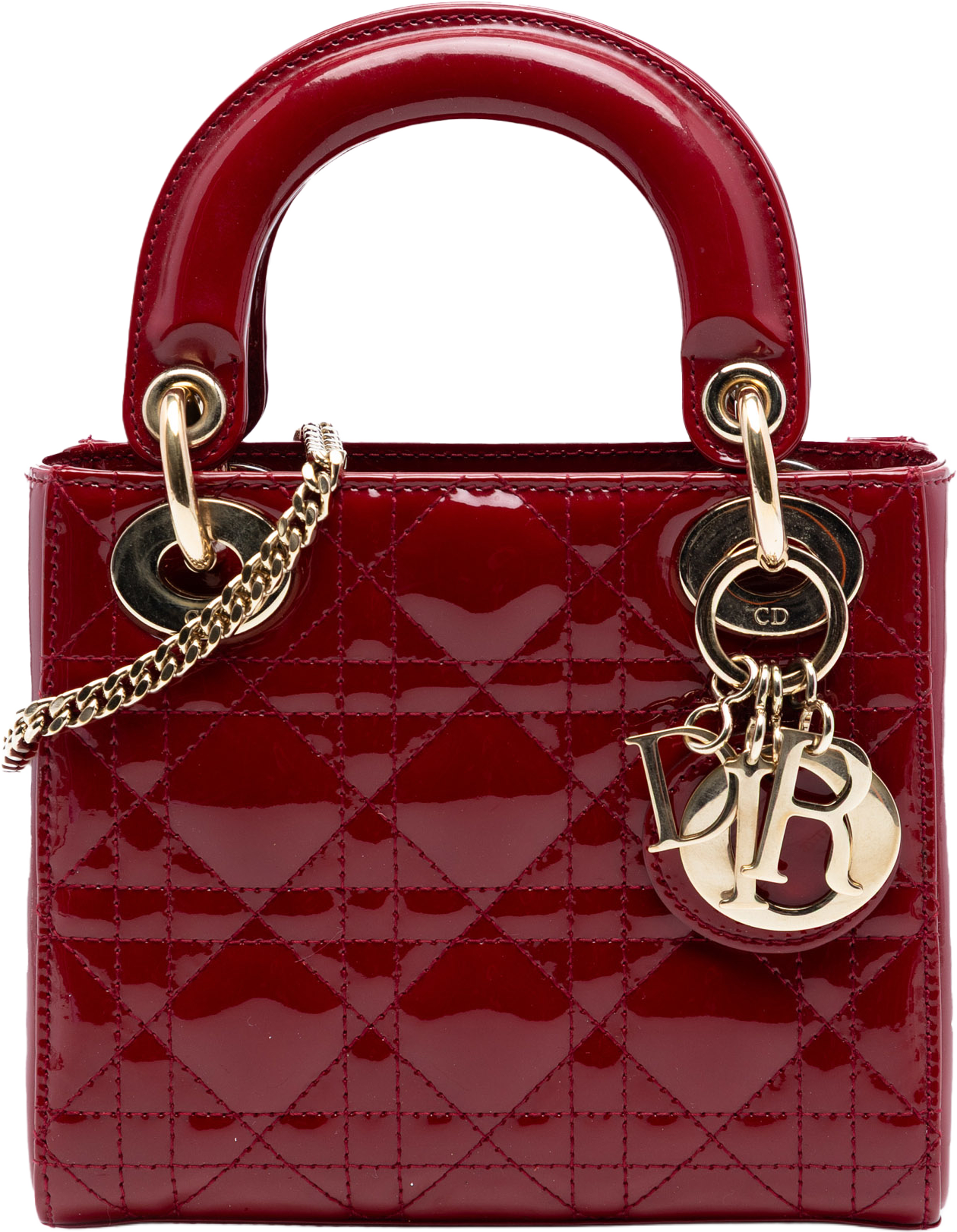 Dior Mini Patent Cannage Lady Dior, från Luxclusif, i färgen dark red. Klicka för att öppna bilden i stort format