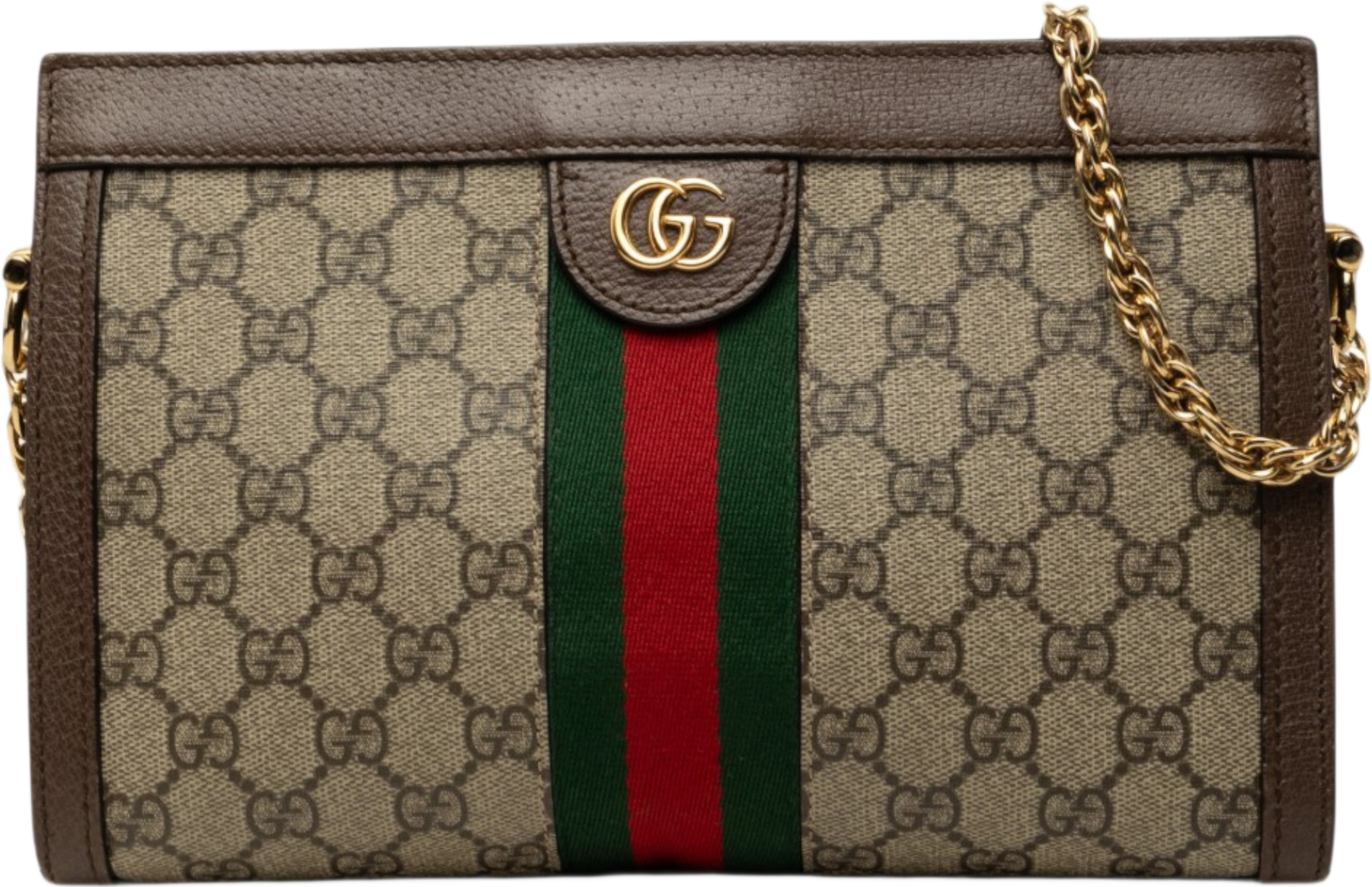 Gucci Small Gg Supreme Web Ophidia Chain Crossbody, från Luxclusif, i färgen beige. Klicka för att öppna bilden i stort format
