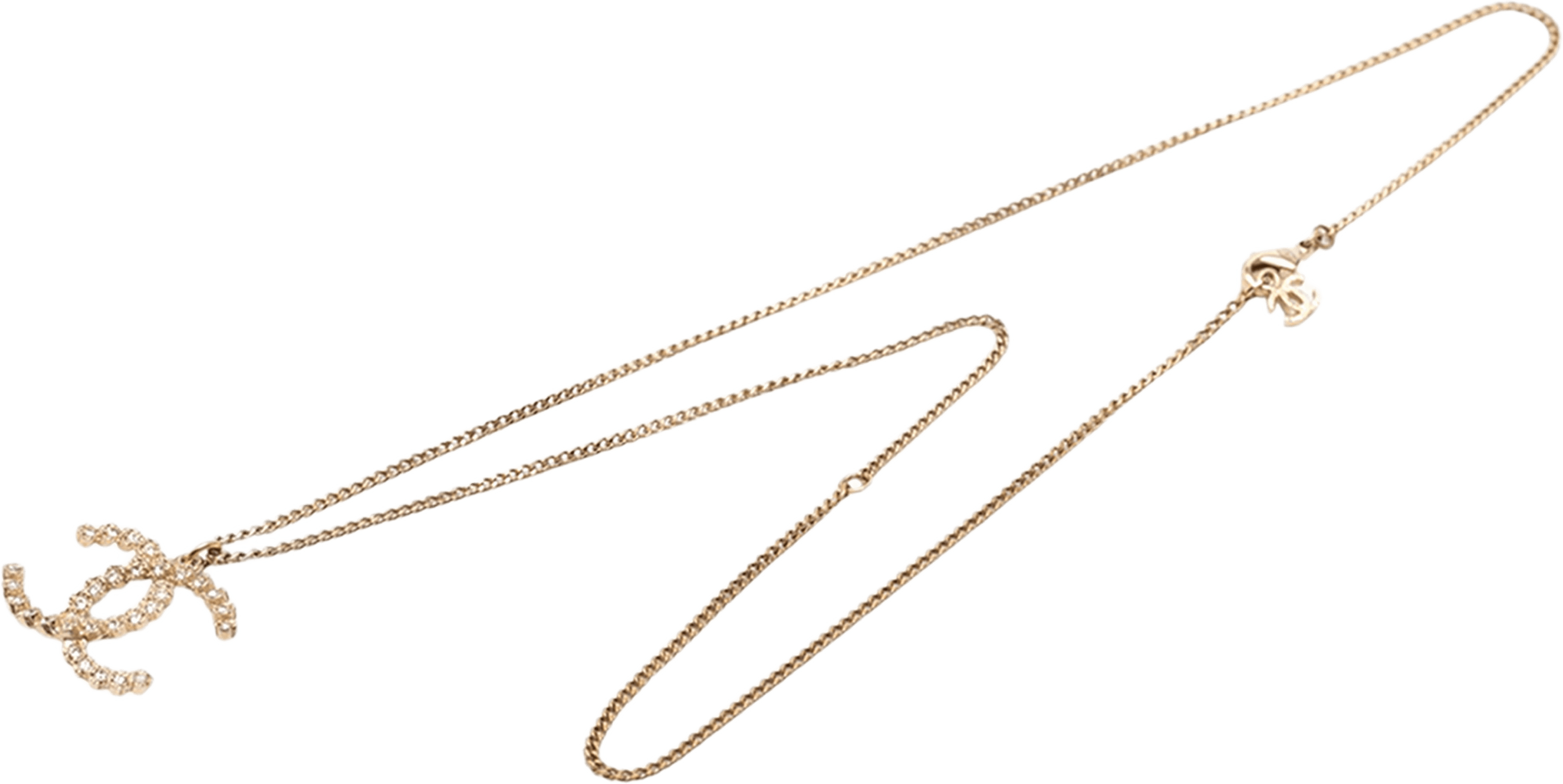 Chanel Cc Brass And Strass Pendant Necklace, från Luxclusif, i färgen gold. Klicka för att öppna bilden i stort format