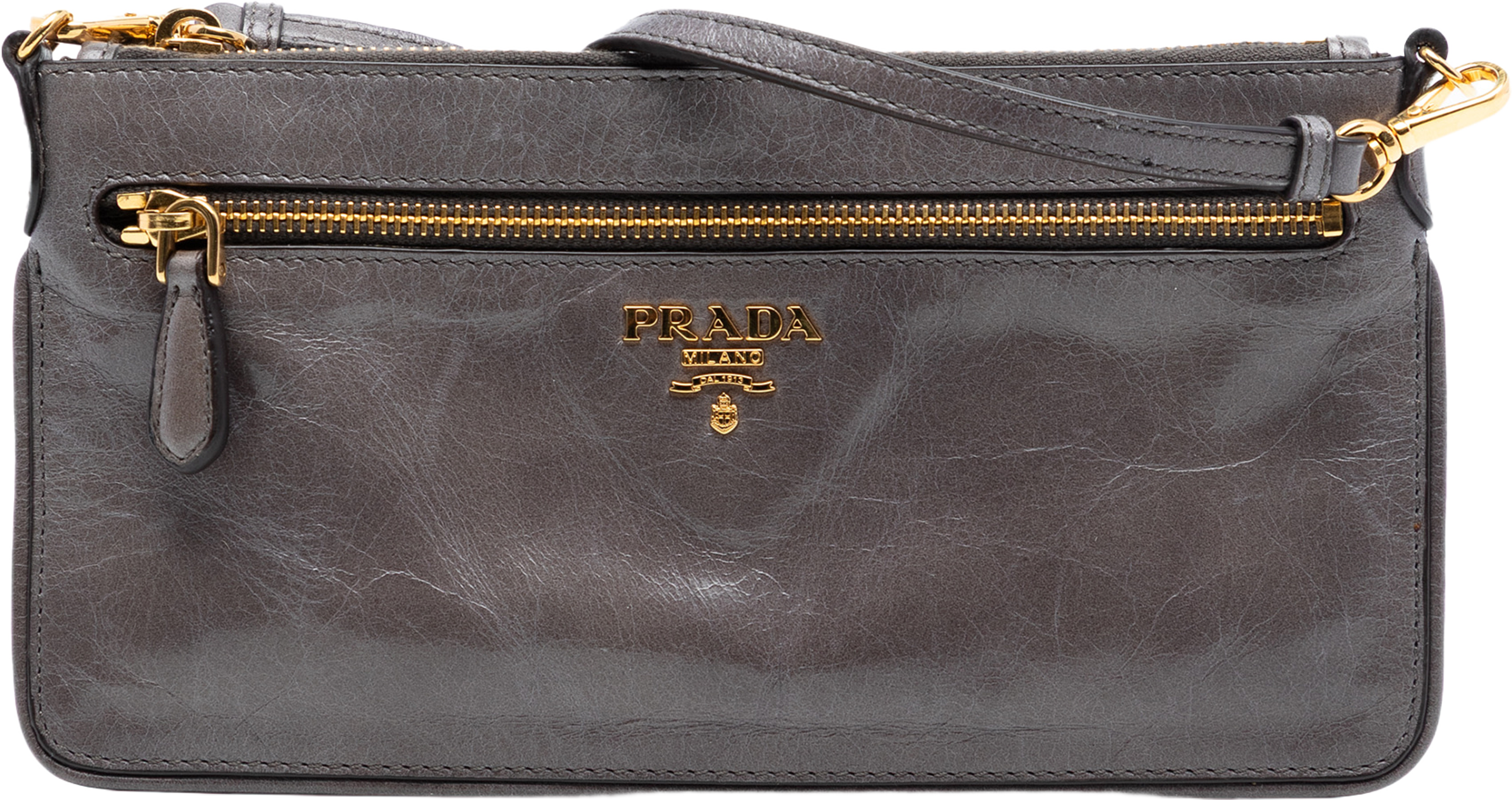 Prada Vitello Shine Crossbody, från Luxclusif, i färgen dark gray. Klicka för att öppna bilden i stort format