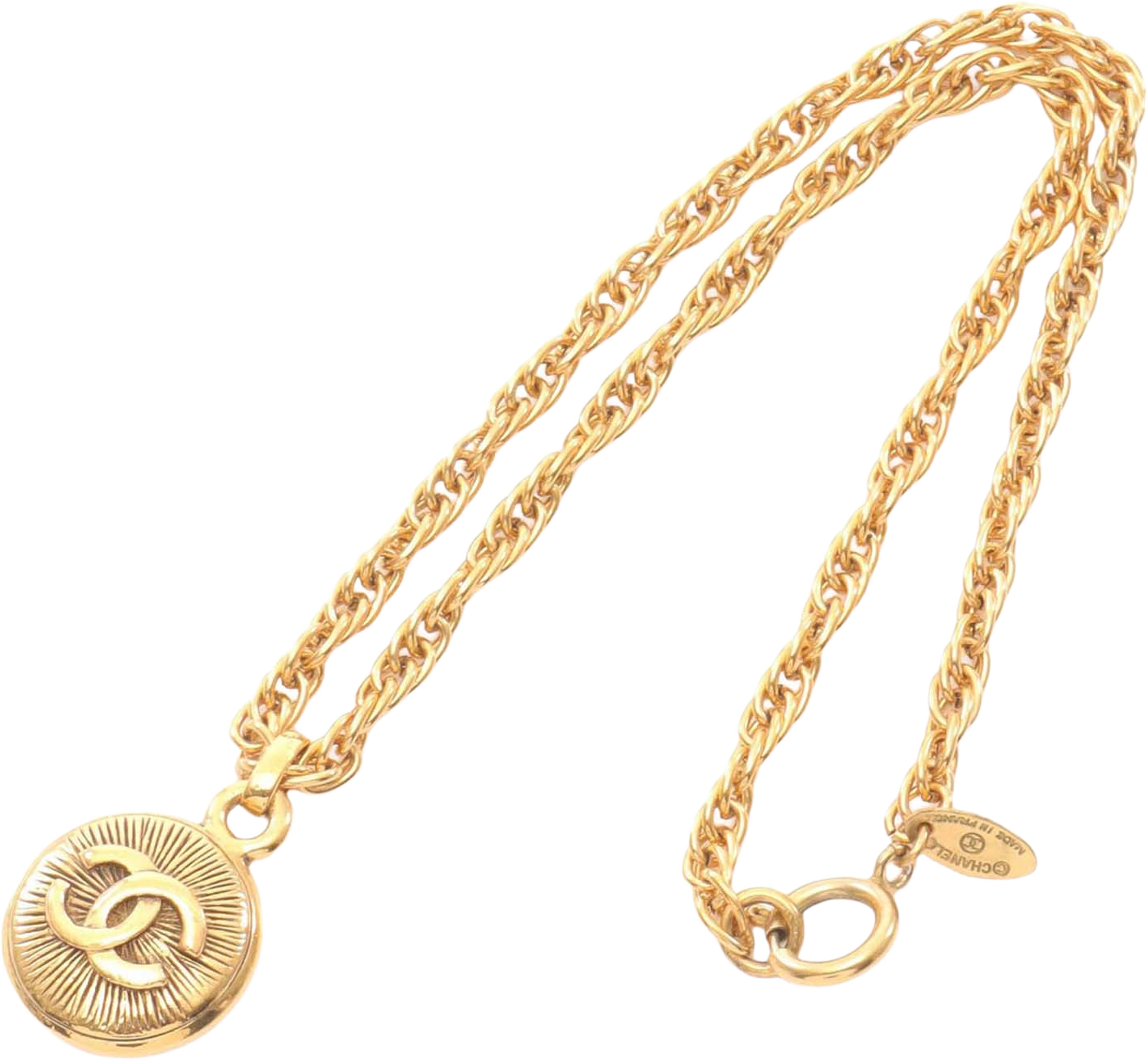 Chanel Gold Plated Cc Round Pendant Necklace, från Luxclusif, i färgen gold. Klicka för att öppna bilden i stort format