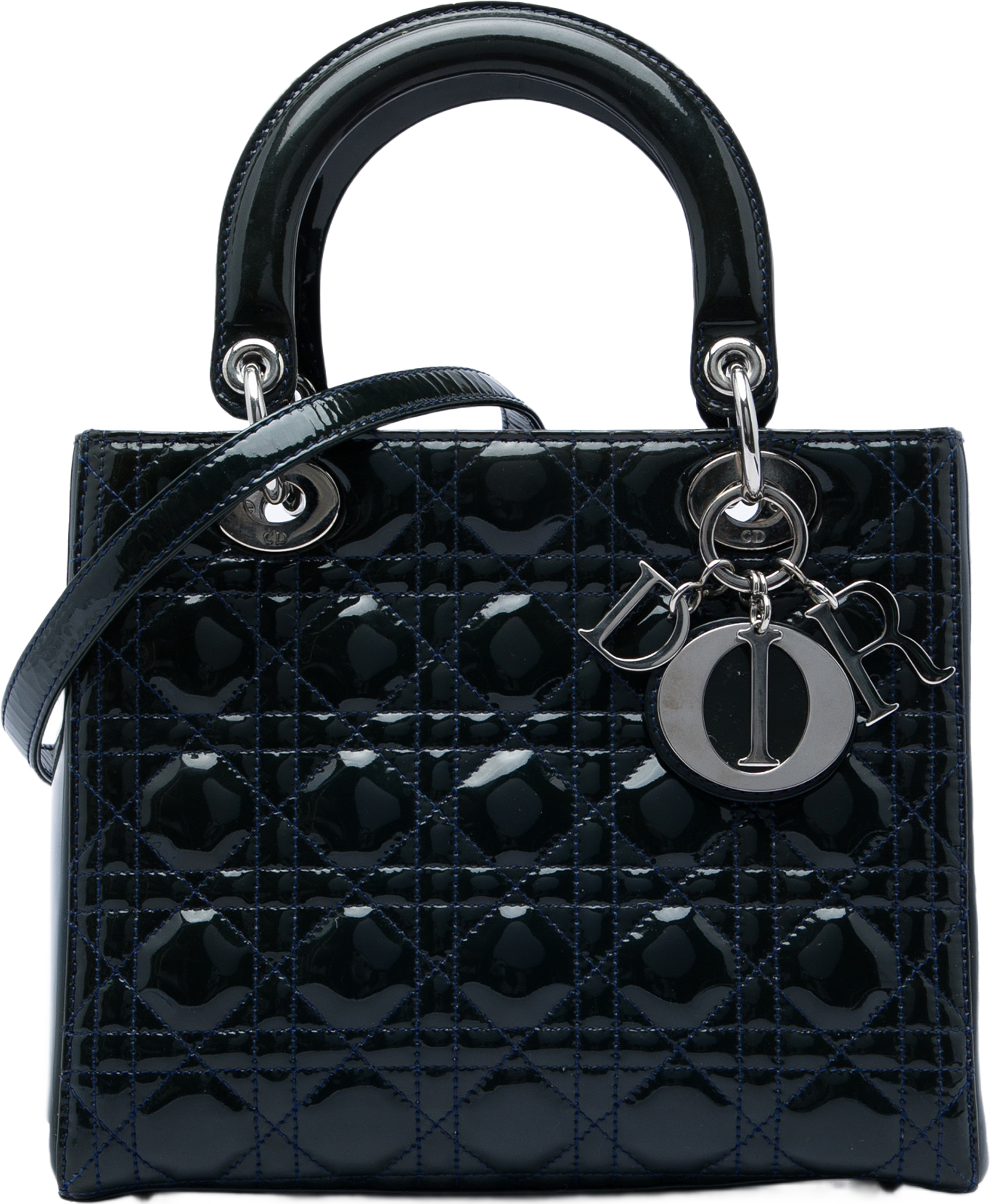 Dior Medium Patent Cannage Lady Dior, från Luxclusif, i färgen blå. Klicka för att öppna bilden i stort format