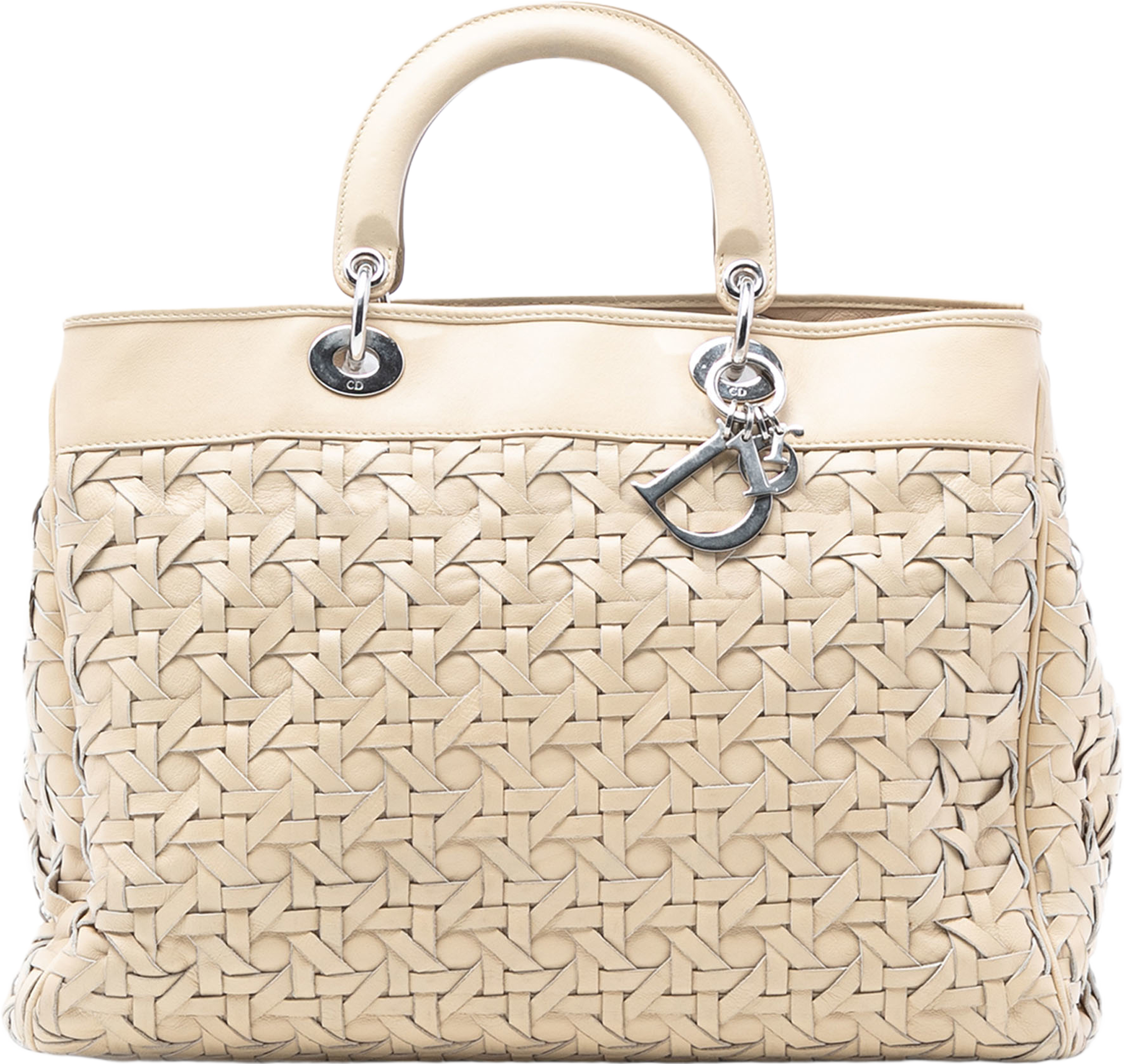 Dior Woven Lambskin Lady Dior Avenue Tote, från Luxclusif, i färgen light beige. Klicka för att öppna bilden i stort format