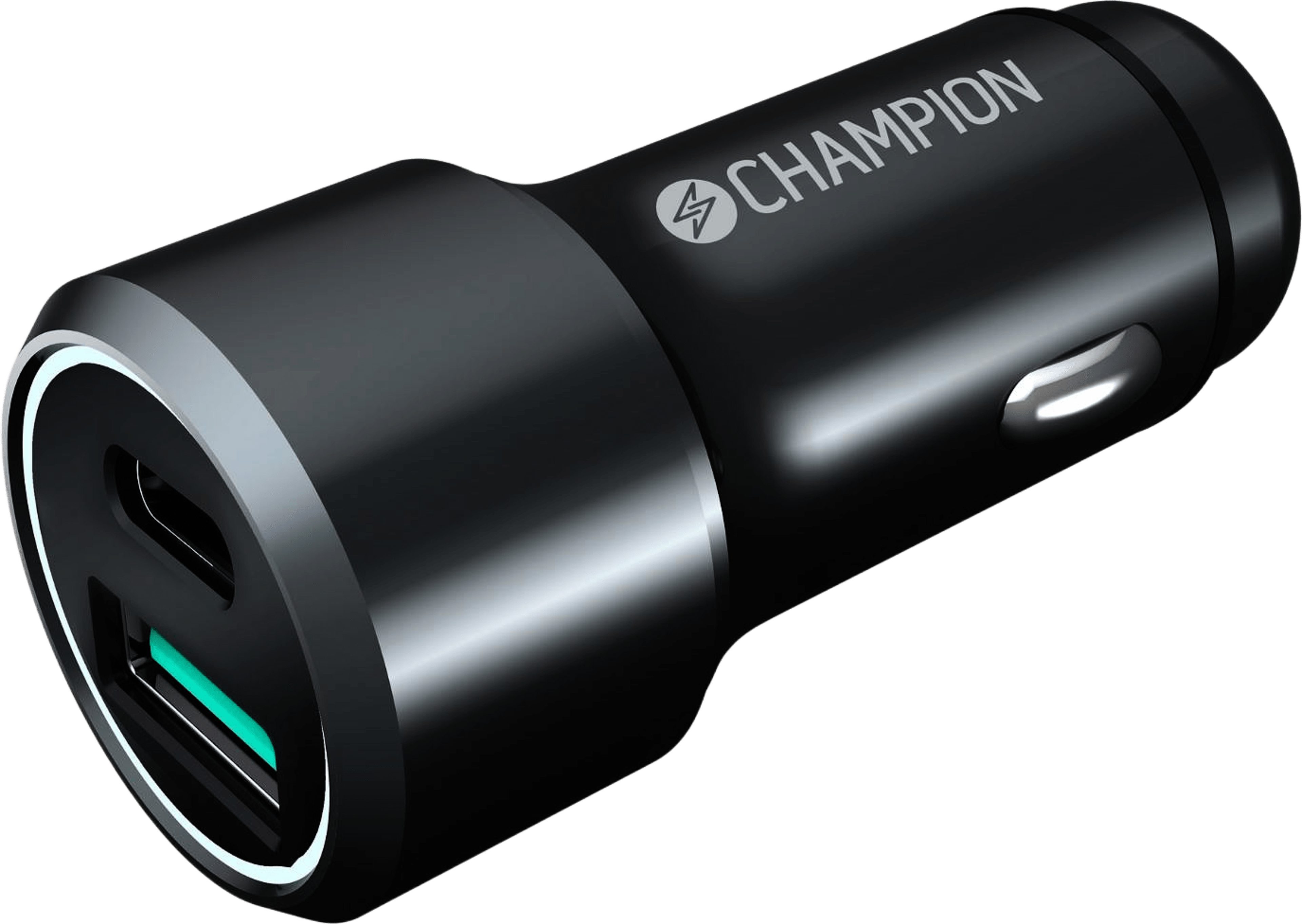 Billaddare 43w 2-port Qc/pd, från Champion Nordic, i färgen svart. Klicka för att öppna bilden i stort format