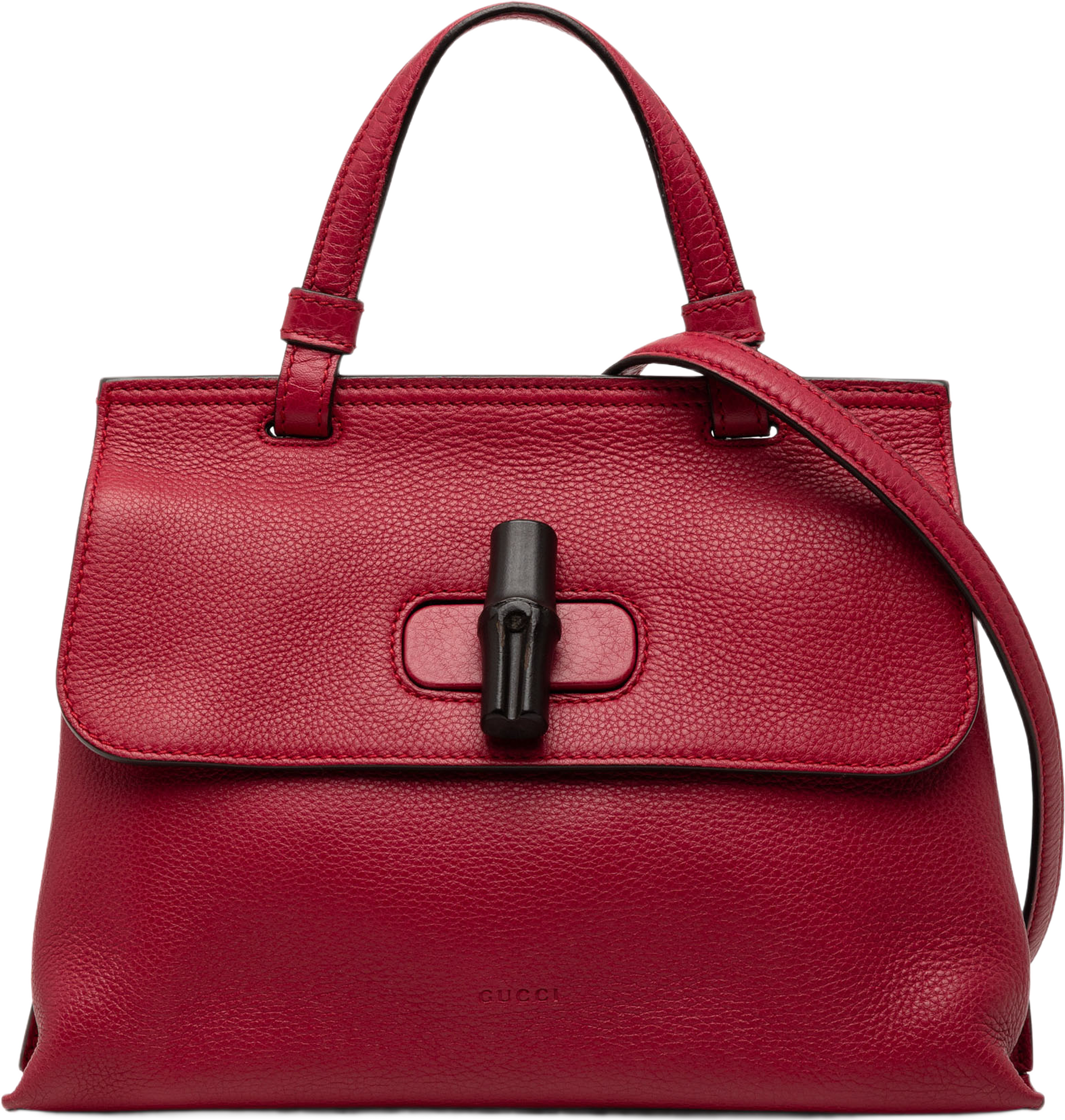 Gucci Small Calfskin Bamboo Daily Satchel, från Luxclusif, i färgen röd. Klicka för att öppna bilden i stort format