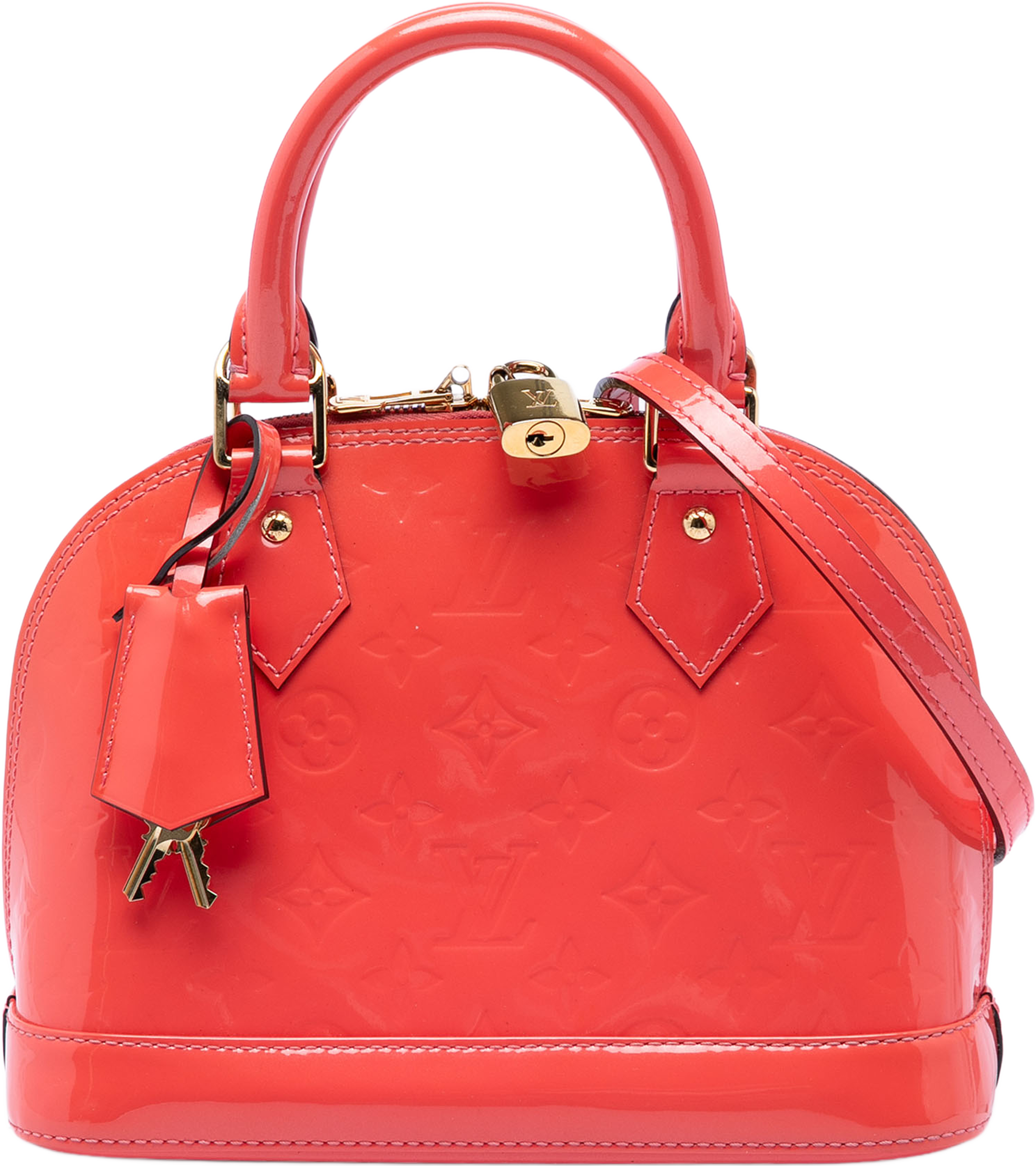 Louis Vuitton Monogram Vernis Alma Bb, från Luxclusif, i färgen red orange. Klicka för att öppna bilden i stort format
