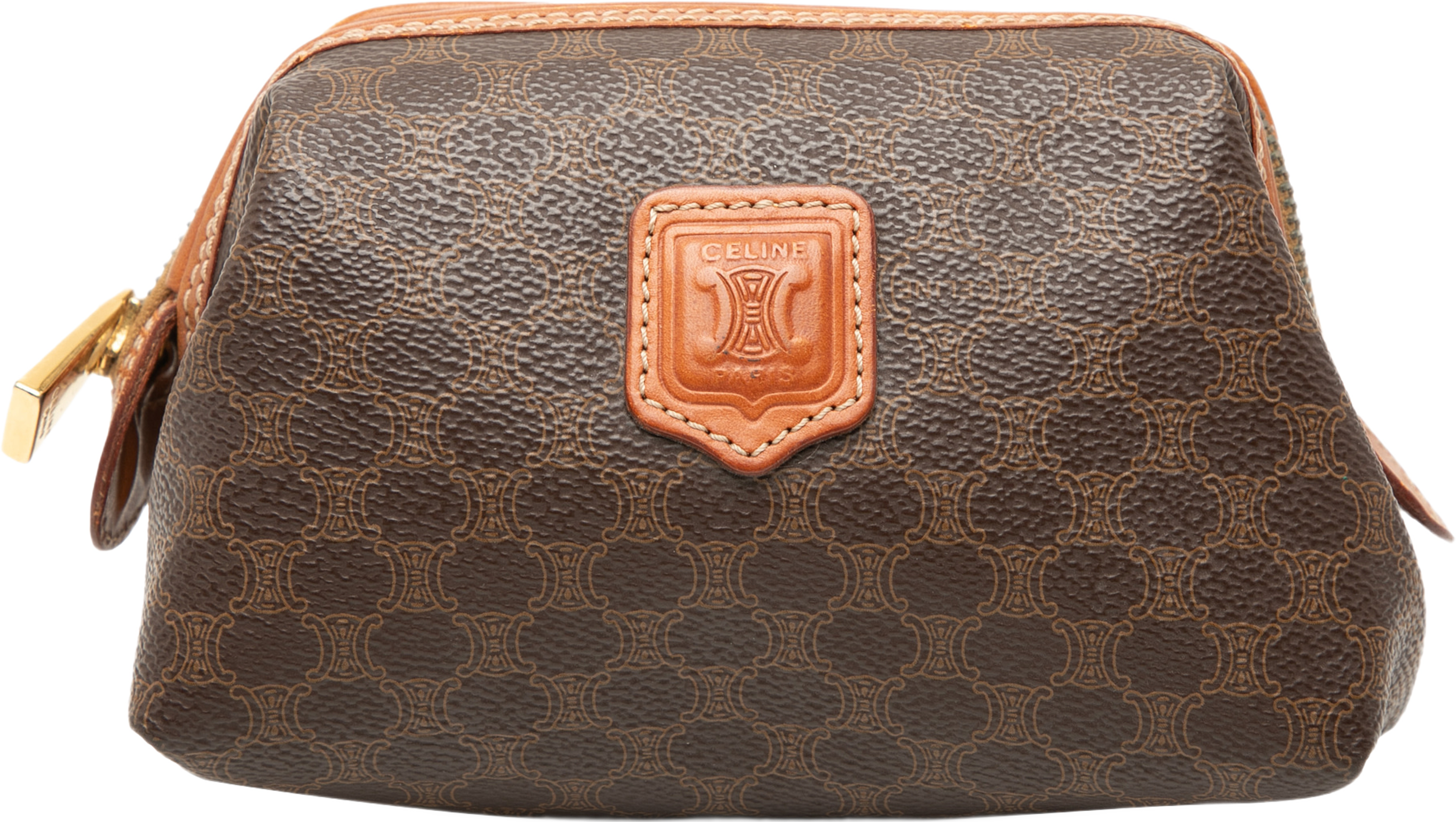 Celine Macadam Coated Canvas Pouch, från Luxclusif, i färgen brown. Klicka för att öppna bilden i stort format