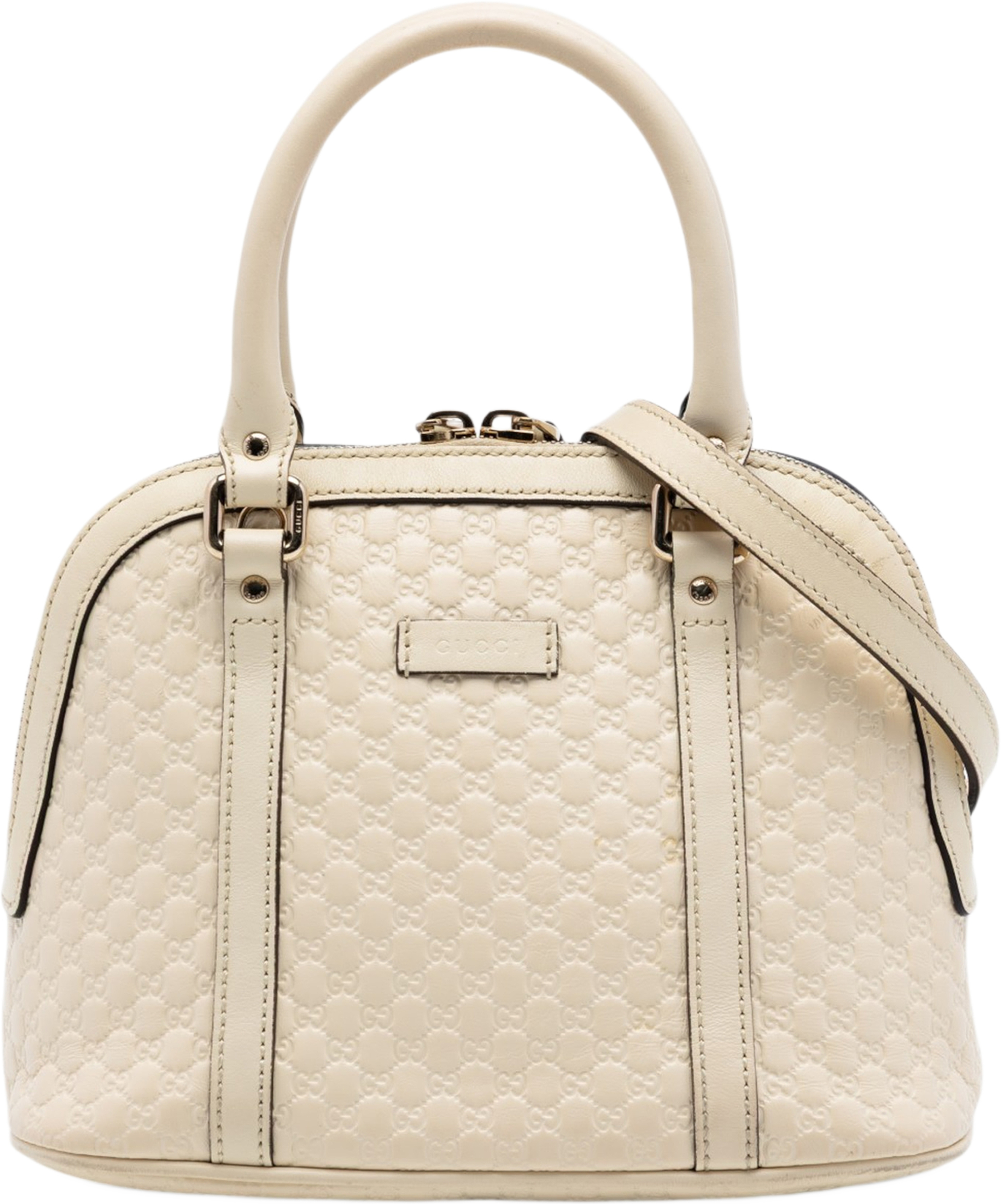 Gucci Mini Microguccissima Dome Satchel, från Luxclusif, i färgen vit. Klicka för att öppna bilden i stort format