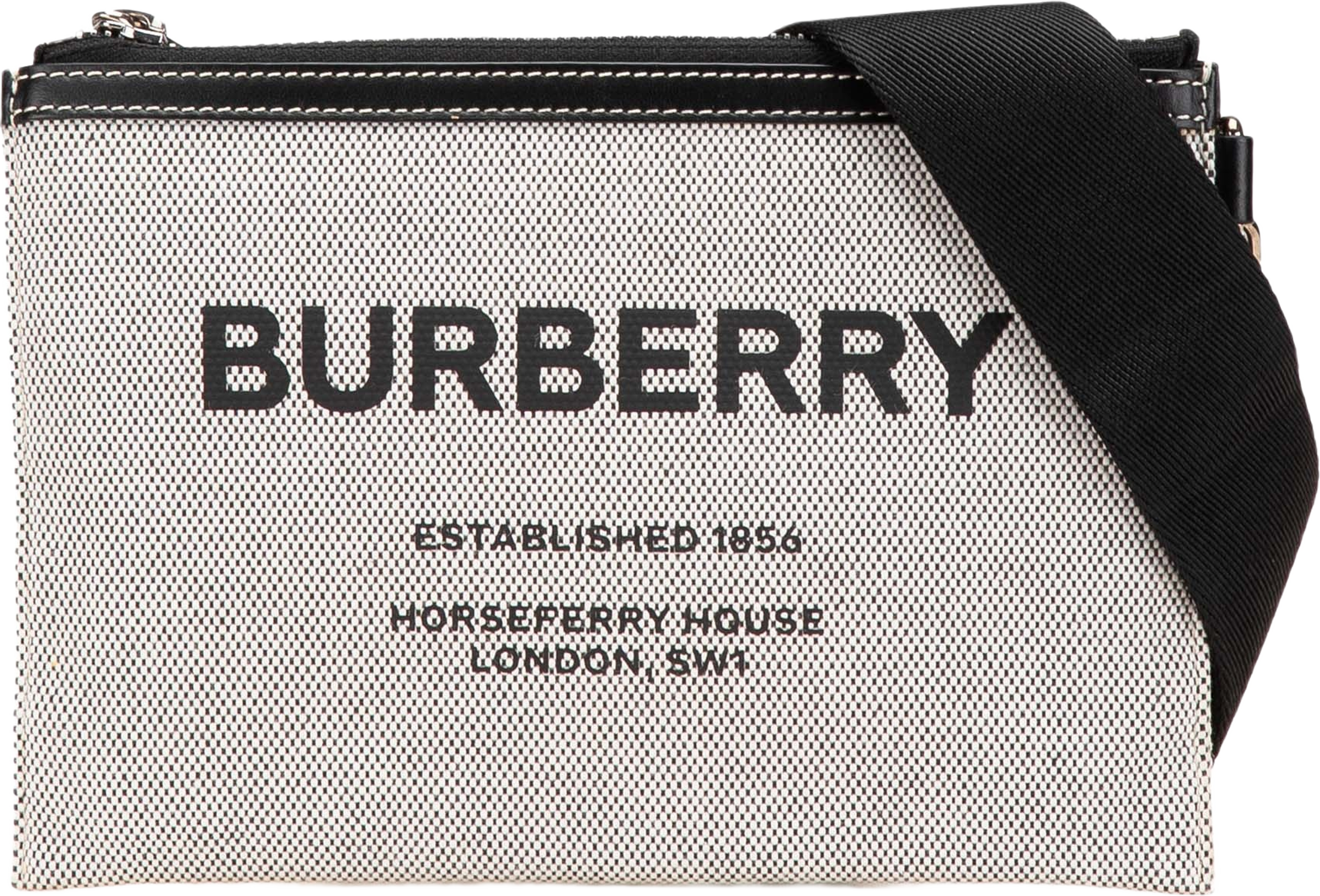 Burberry Canvas Horseferry Print Callum Crossbody, från Luxclusif, i färgen light gray. Klicka för att öppna bilden i stort format