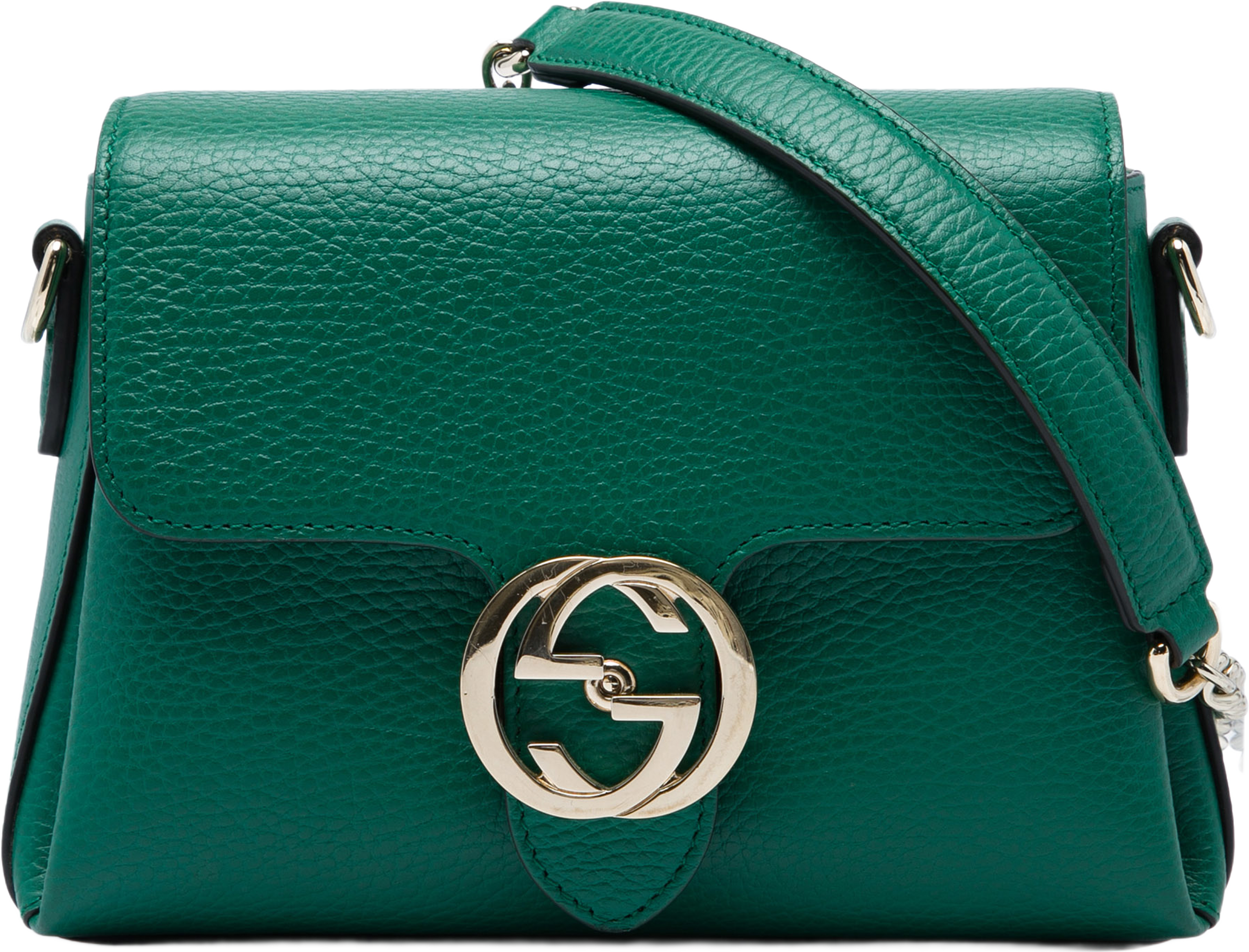 Gucci Small Dollar Calfskin Interlocking G Crossbody, från Luxclusif, i färgen grön. Klicka för att öppna bilden i stort format