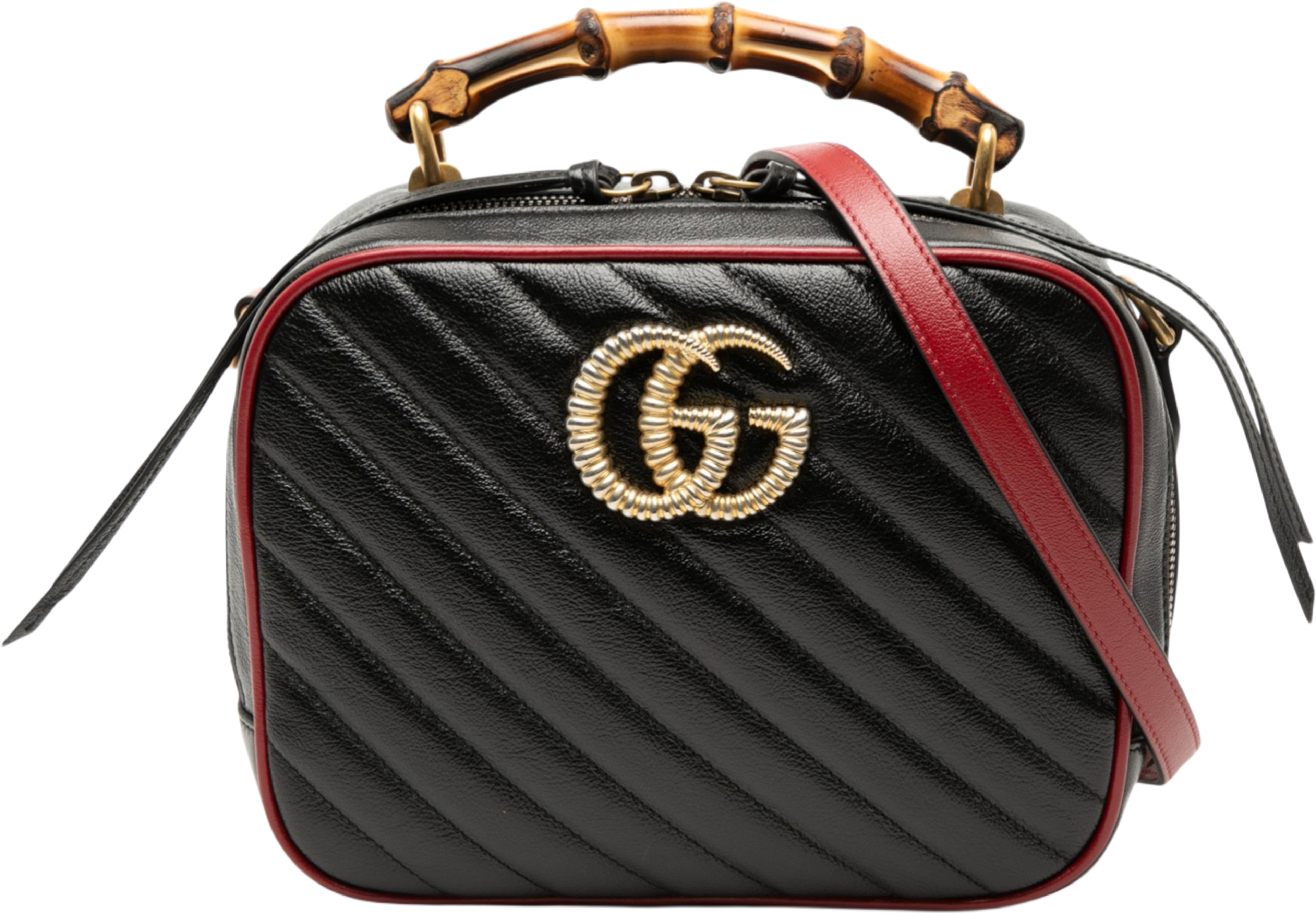 Gucci Small Gg Marmont Matelasse Diagonal Leather Torchon Bamboo Satchel, från Luxclusif, i färgen black. Klicka för att öppna bilden i stort format